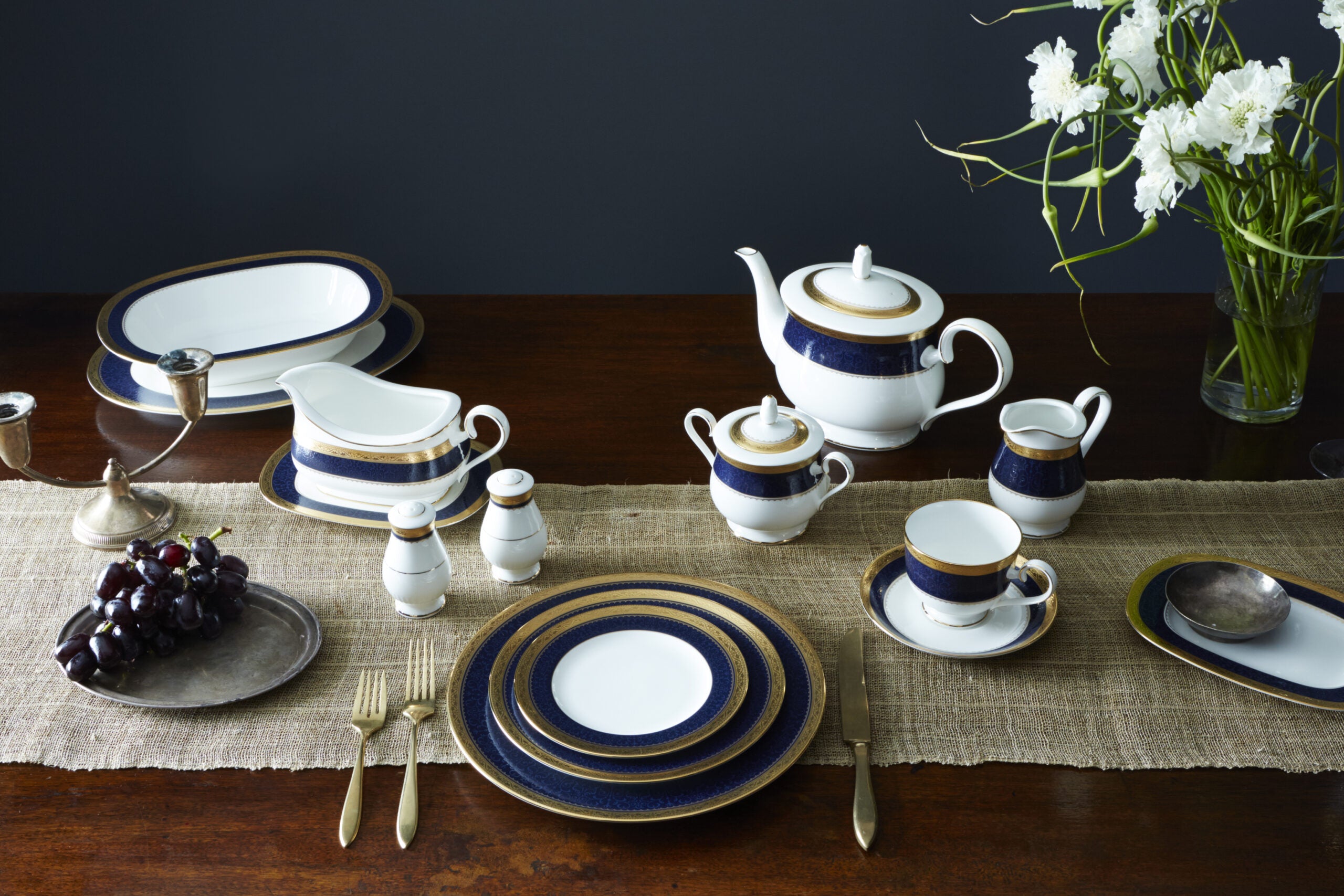 Noritake 96Pcs Dinner & Tea Set for 12 Person - Odessa Cobalt Gold