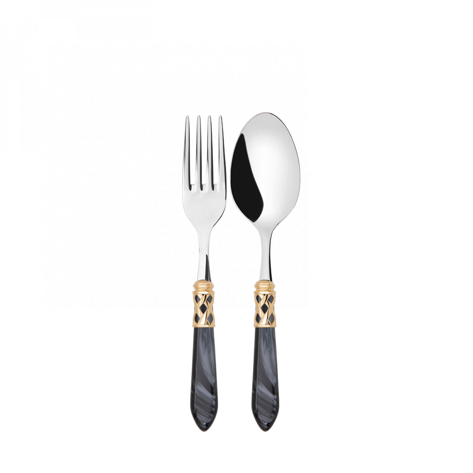 Bugatti - Serving Fork & Spoon Set - 18/10 - Gold Black Handle