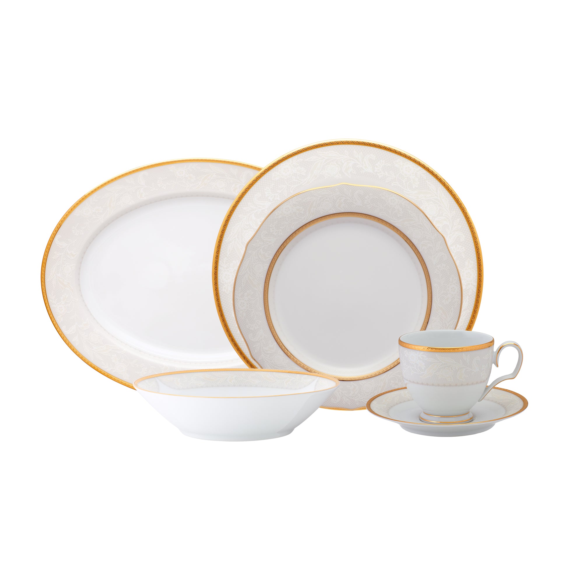 Noritake 33Pcs Dinner Set with Teapot for 6 Person - Flanders Gold