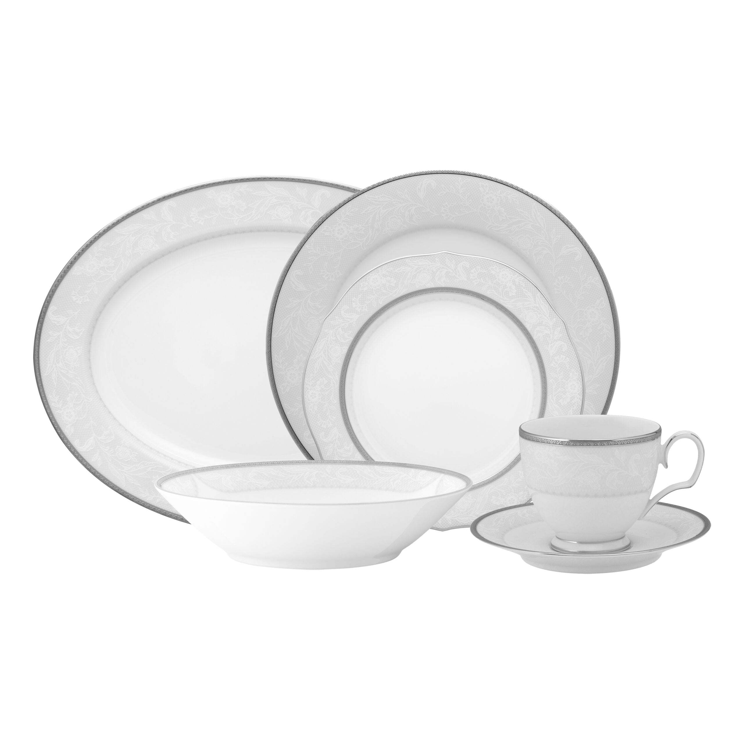 Noritake 33Pcs Dinner Set with Teapot for 6 Person - Flanders Platinum