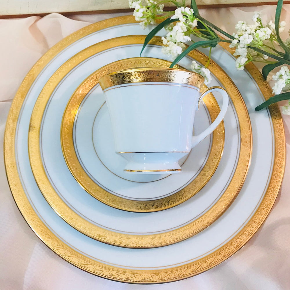 Noritake 96Pcs Dinner & Tea Set for 12 Person - Crestwood Gold
