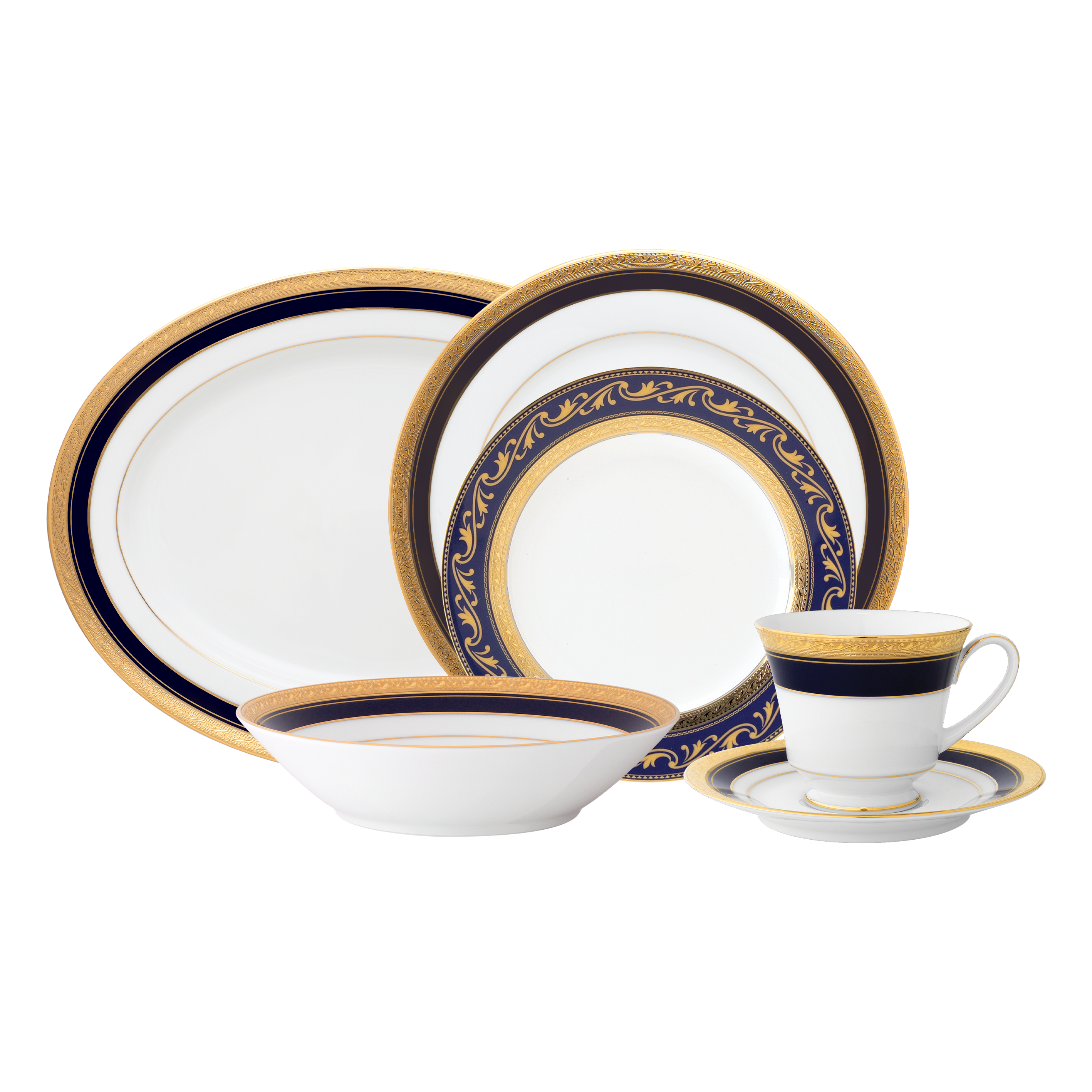 Noritake 33Pcs Dinner Set with Teapot for 6 Person - Crestwood Cobalt Gold