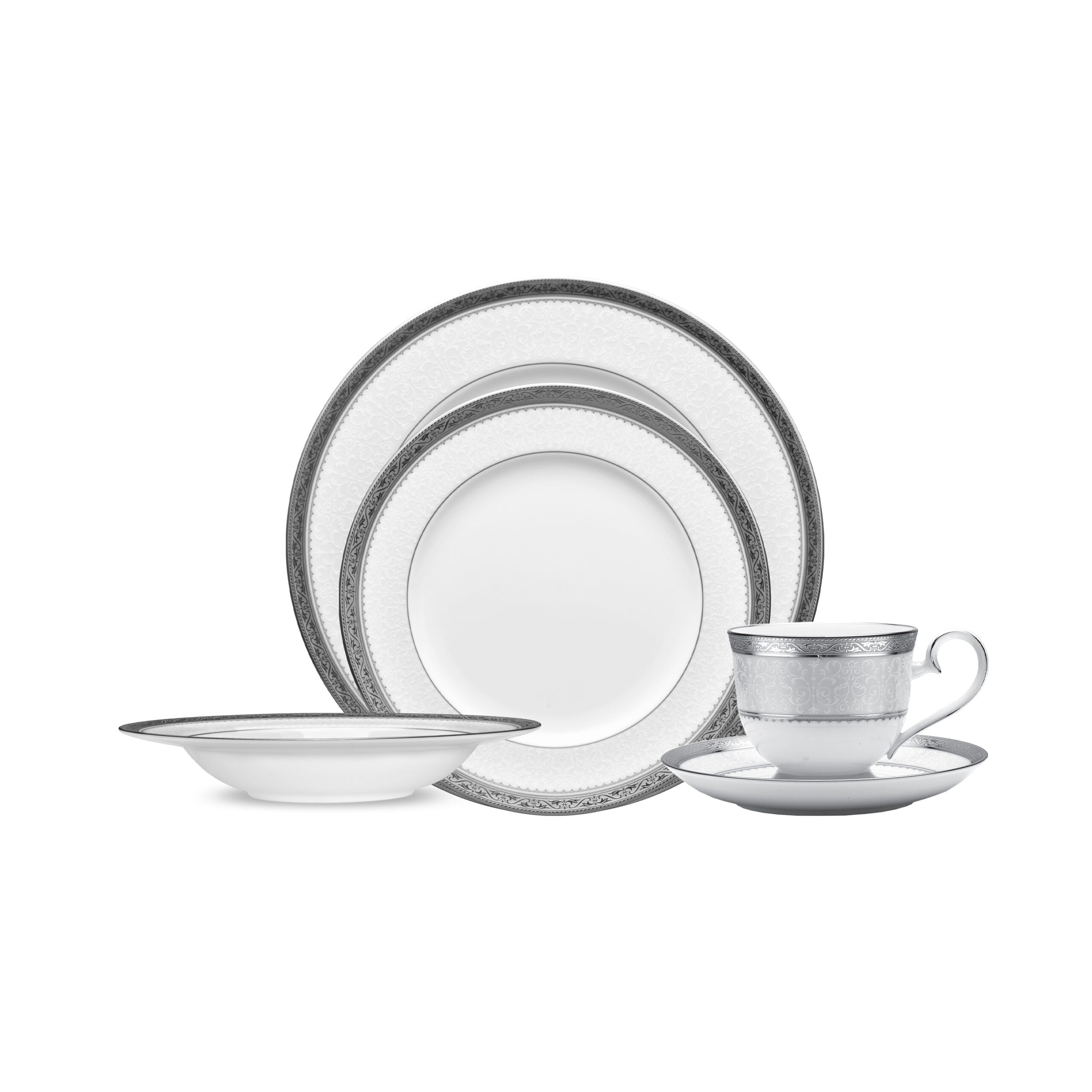 Noritake 47Pcs Dinner & Tea Set for 8 Person – Odessa Platinum