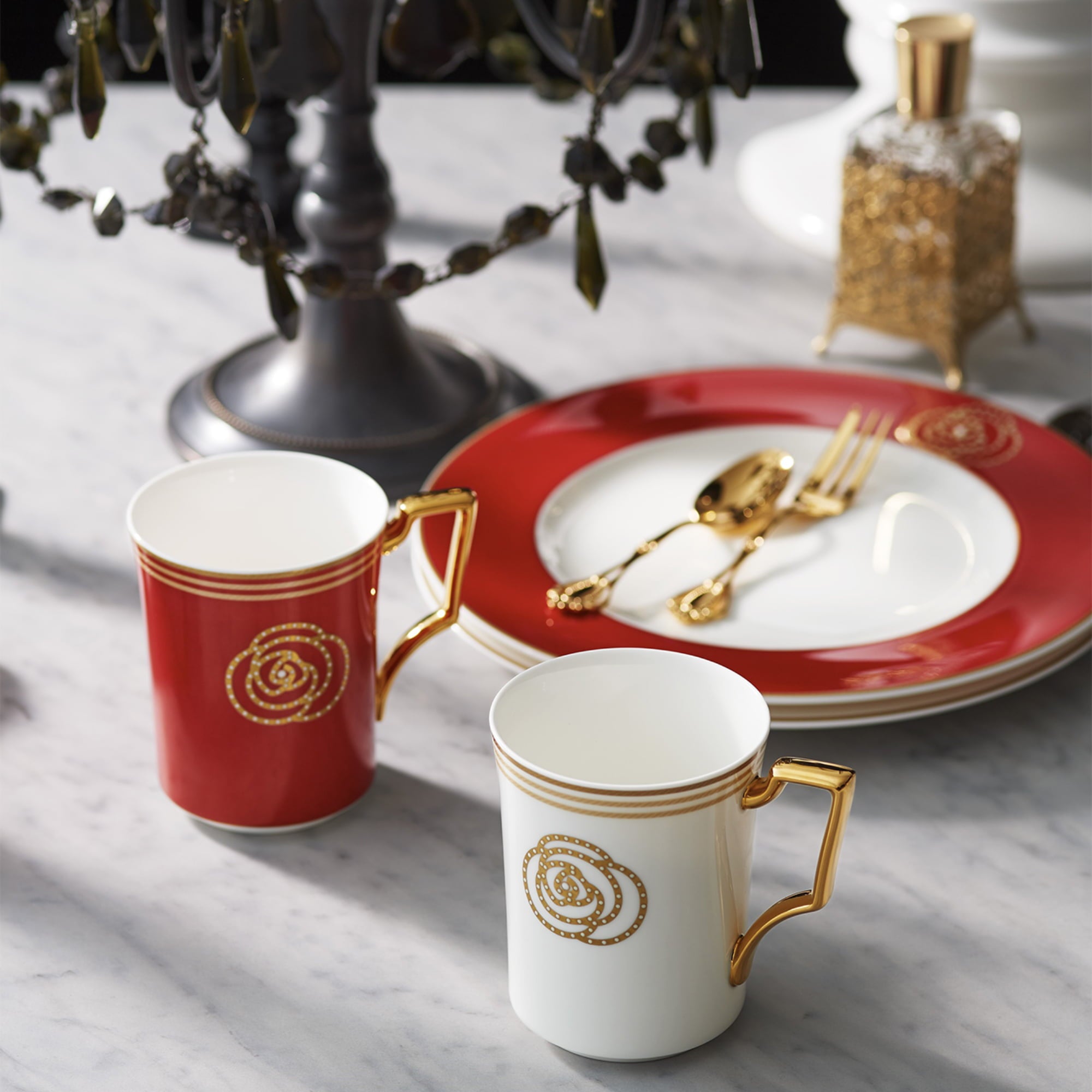 5PCS COUPLE BREAKFAST SET- AIDAN GOLD & RED