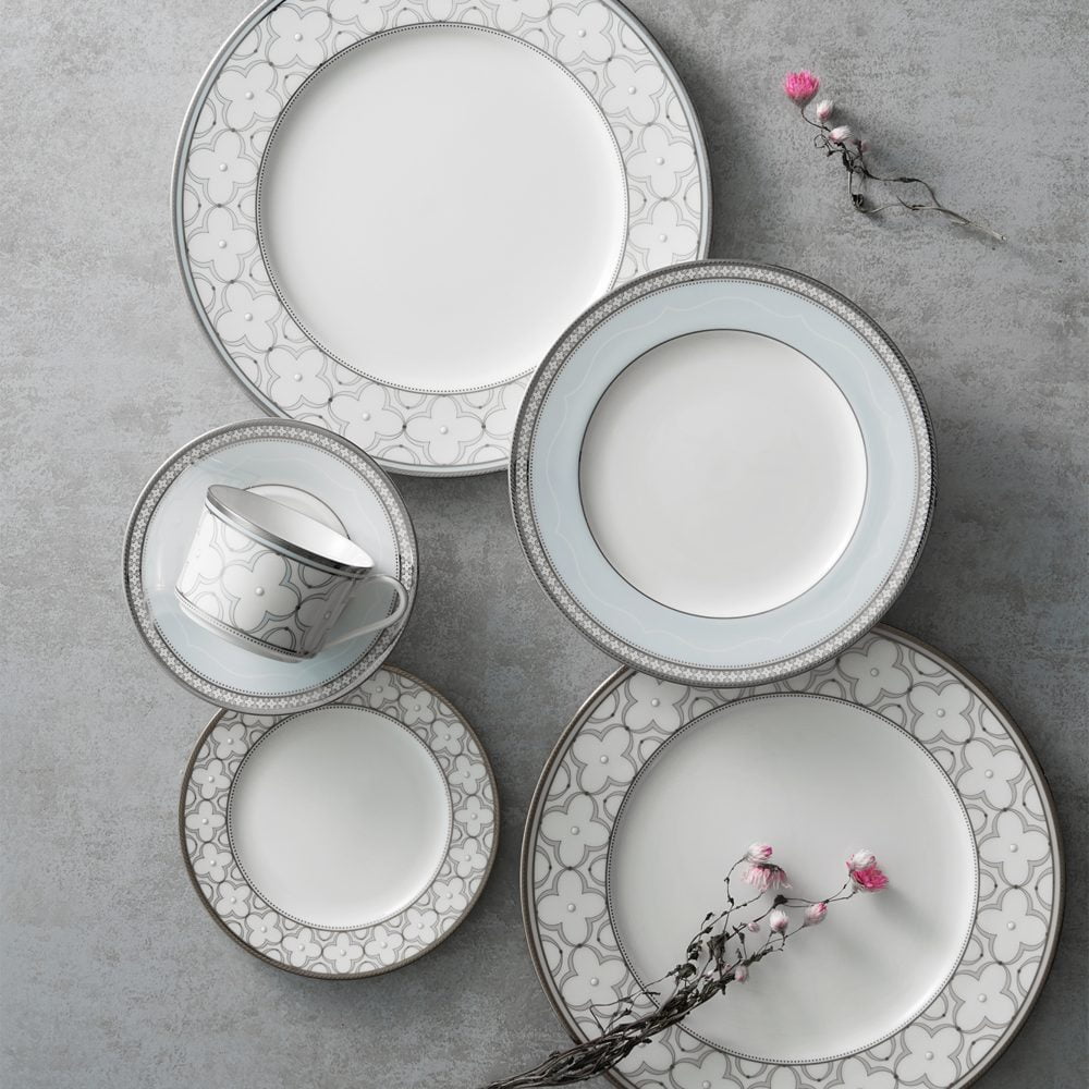 Noritake 96Pcs Dinner & Tea Set for 12 Person - Trefolio Platinum