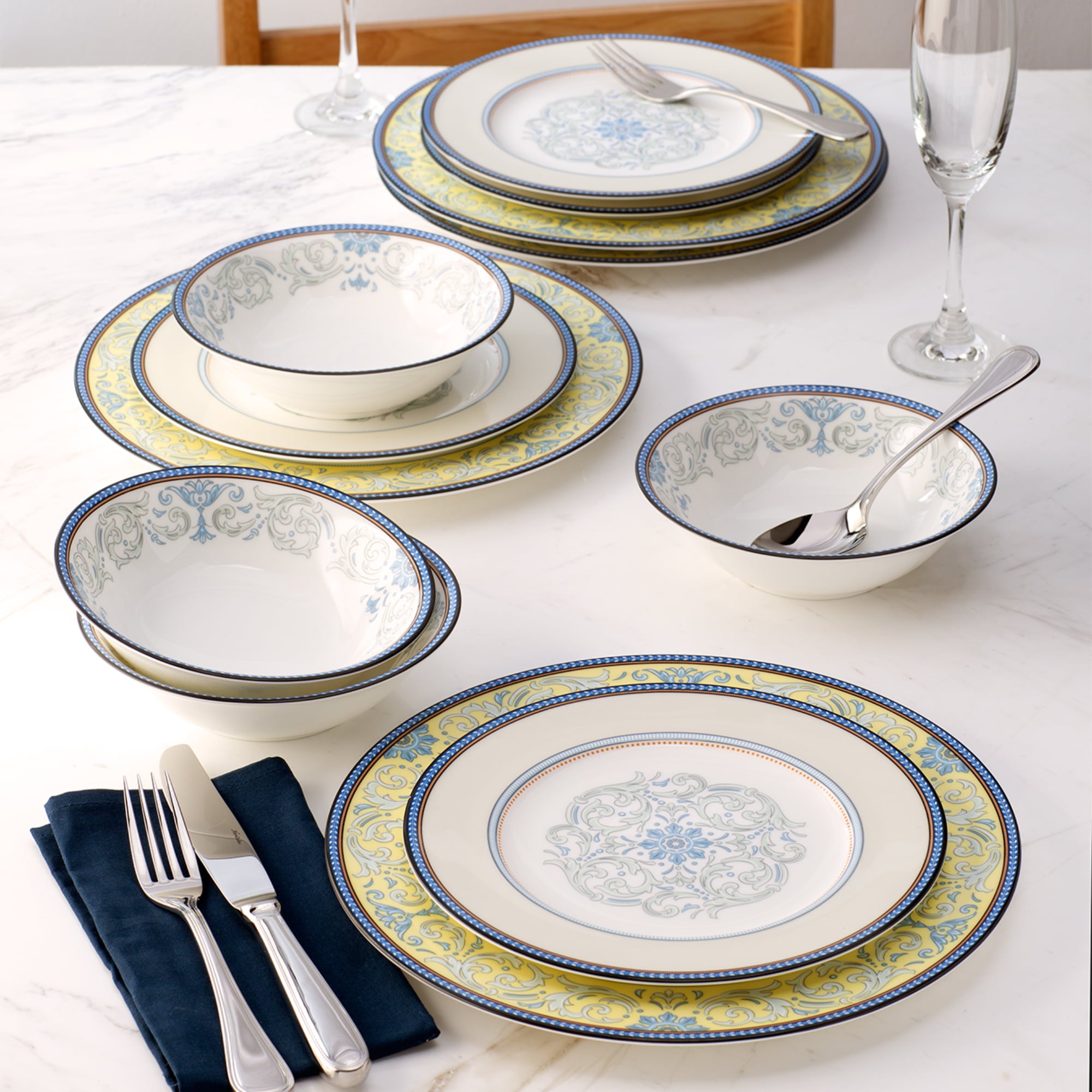 Noritake 47Pcs Dinner & Tea Set with Teapot for 8 Person - Menorca Palace