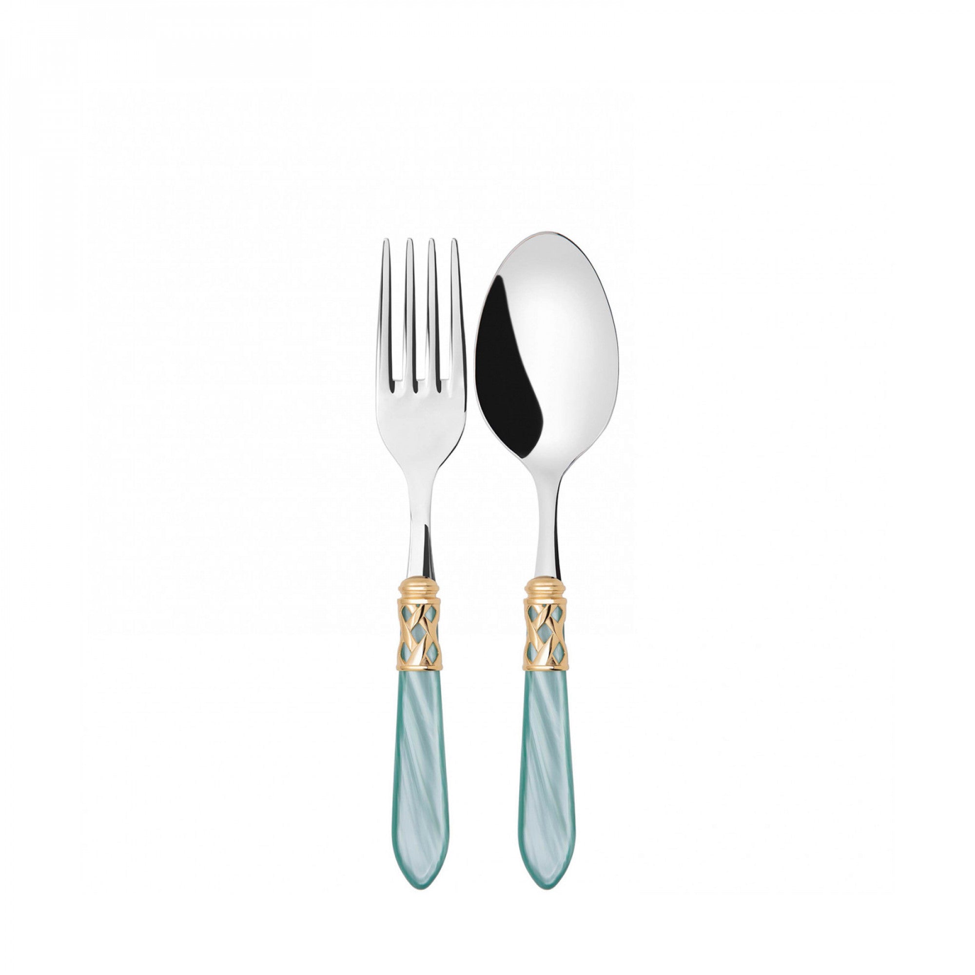 Bugatti - Serving Fork & Spoon Set - 18/10 - Gold Aqua Green Handle