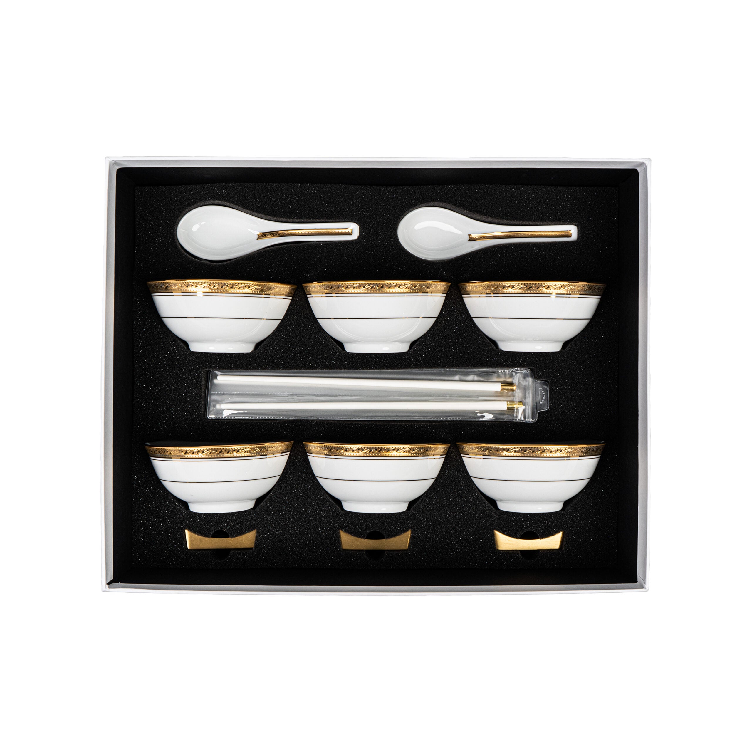 Noritake 24Pcs Asian Rice Bowl Set w/ Gift Box - Crestwood Gold