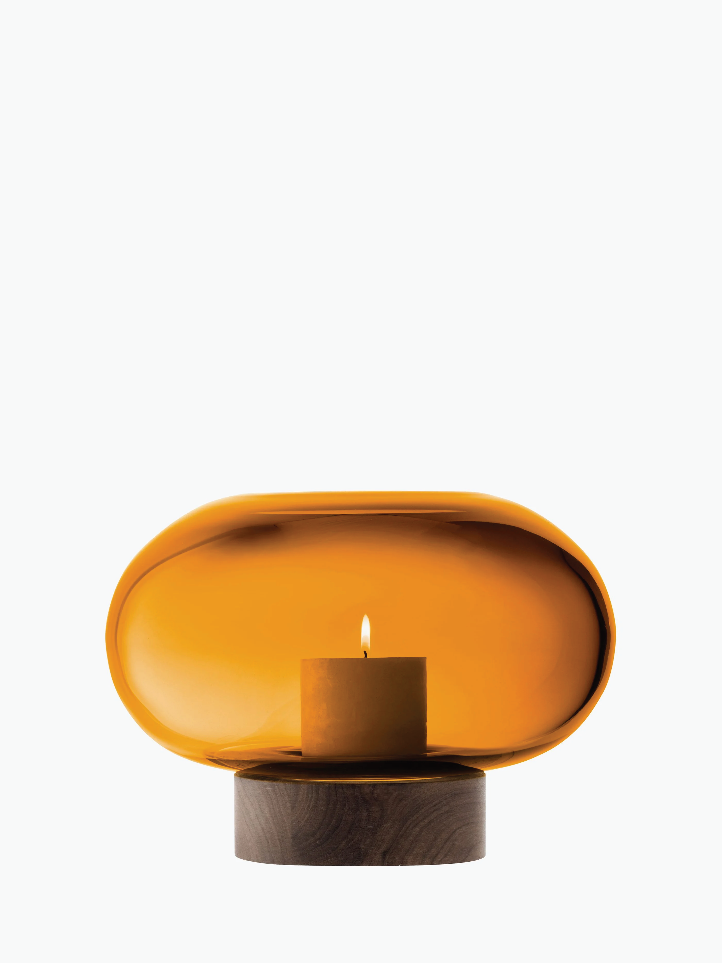 Oblate Vase/Lantern H19.5cm/Ø28cm Amber/Walnut *