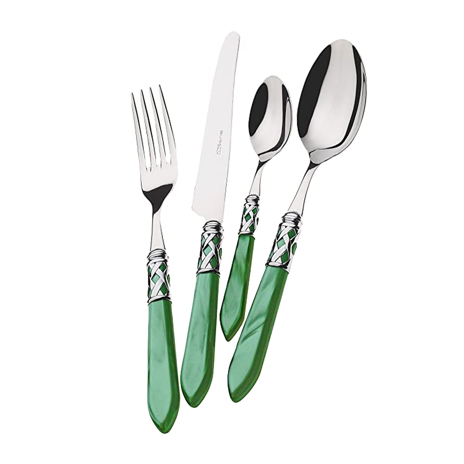 Bugatti 24Pcs Cutlery Set - 18/10 - Matte Silver Green Handle