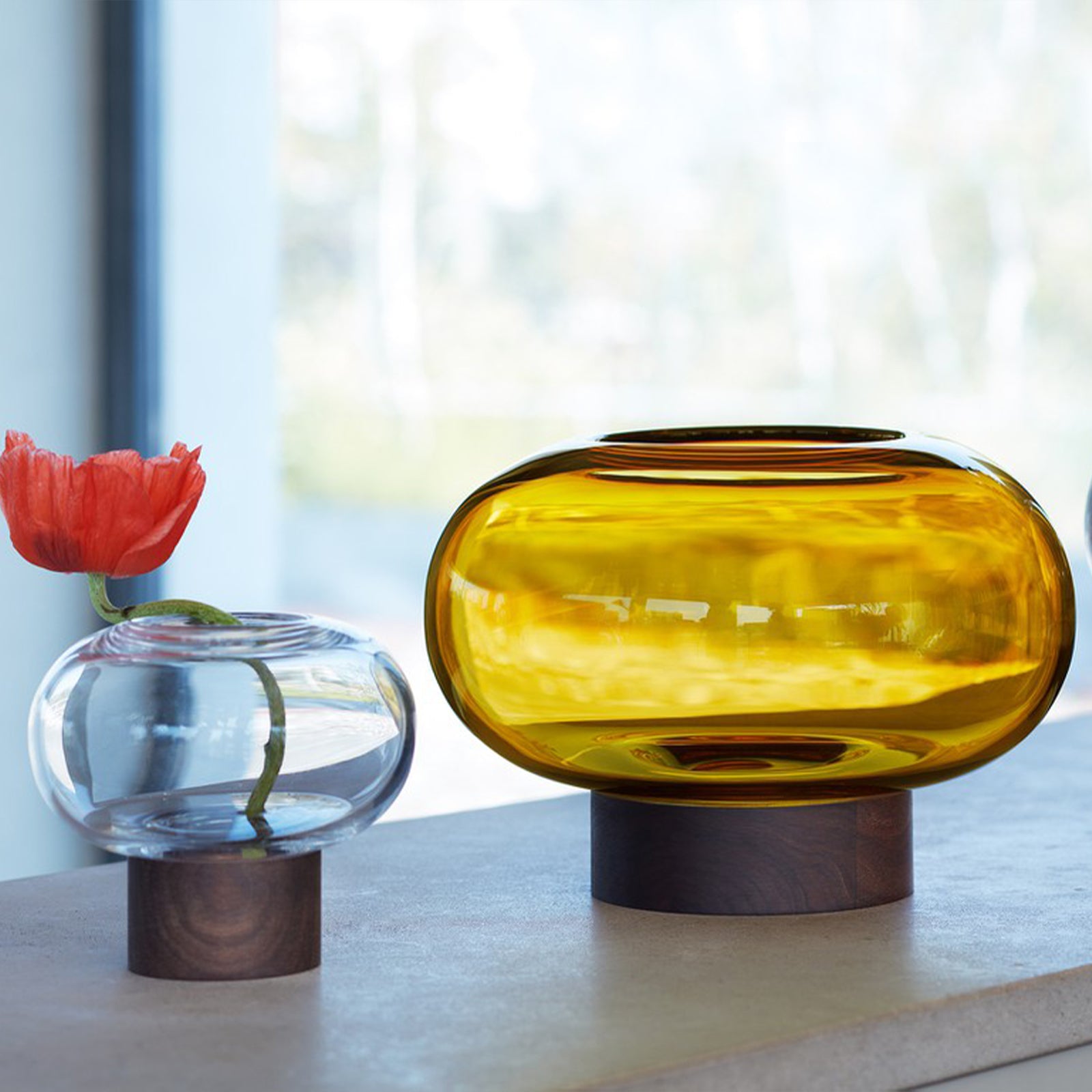 Oblate Vase/Lantern H28cm/Ø35cm Clear/Walnut