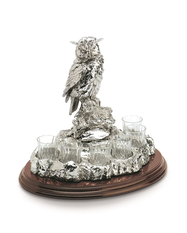 Chinelli "Gufo" 6 Glass Holder Statue. Wood Base