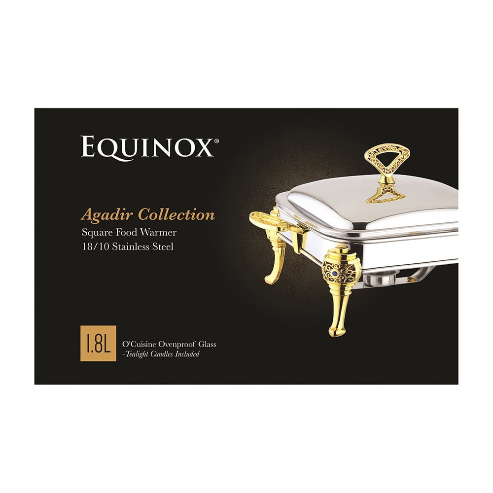 Equinox Stainless Steel Square Food Warmer 1.8L