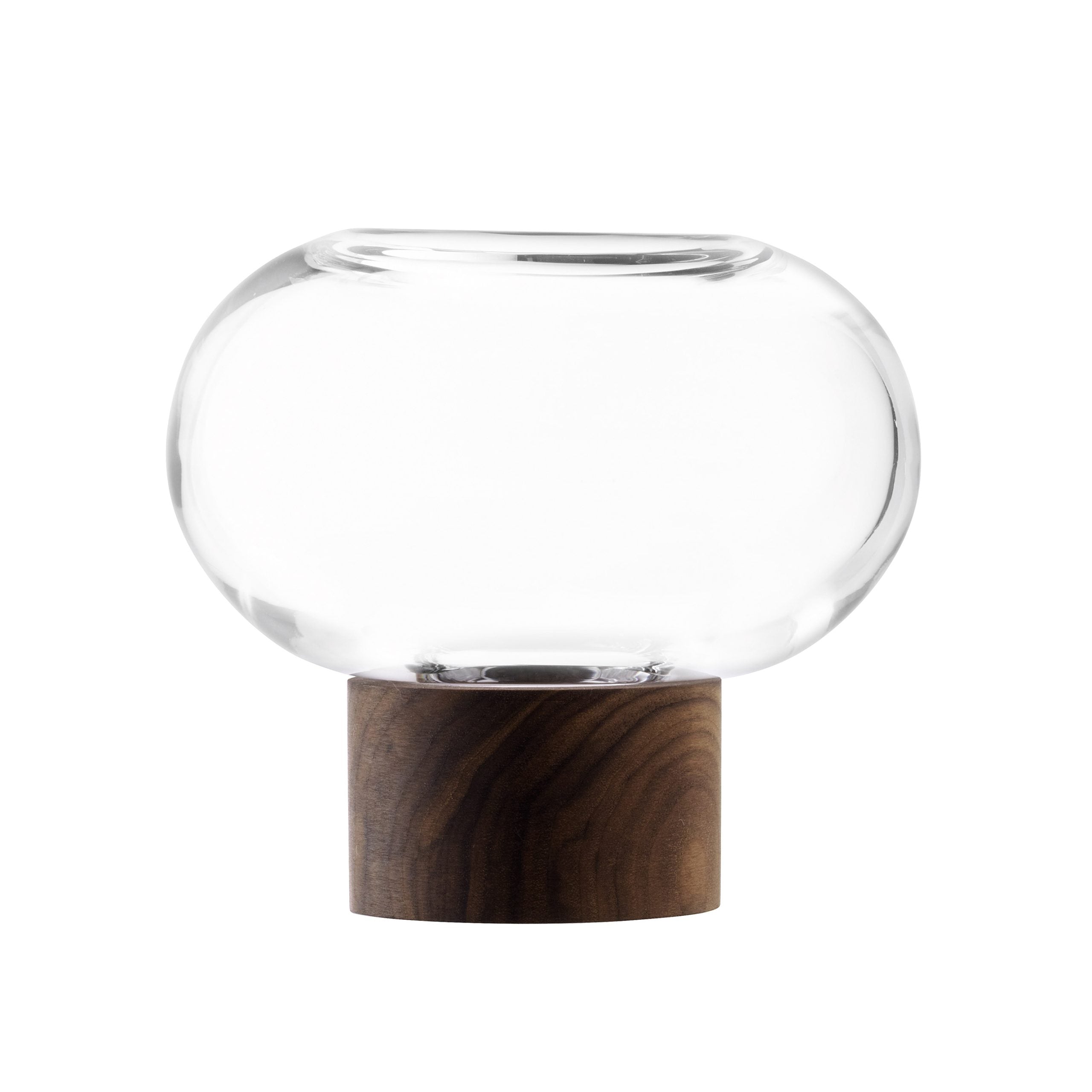 OBLATE VASE H13.5CM/Ø15CM CLEAR/WALNUT **