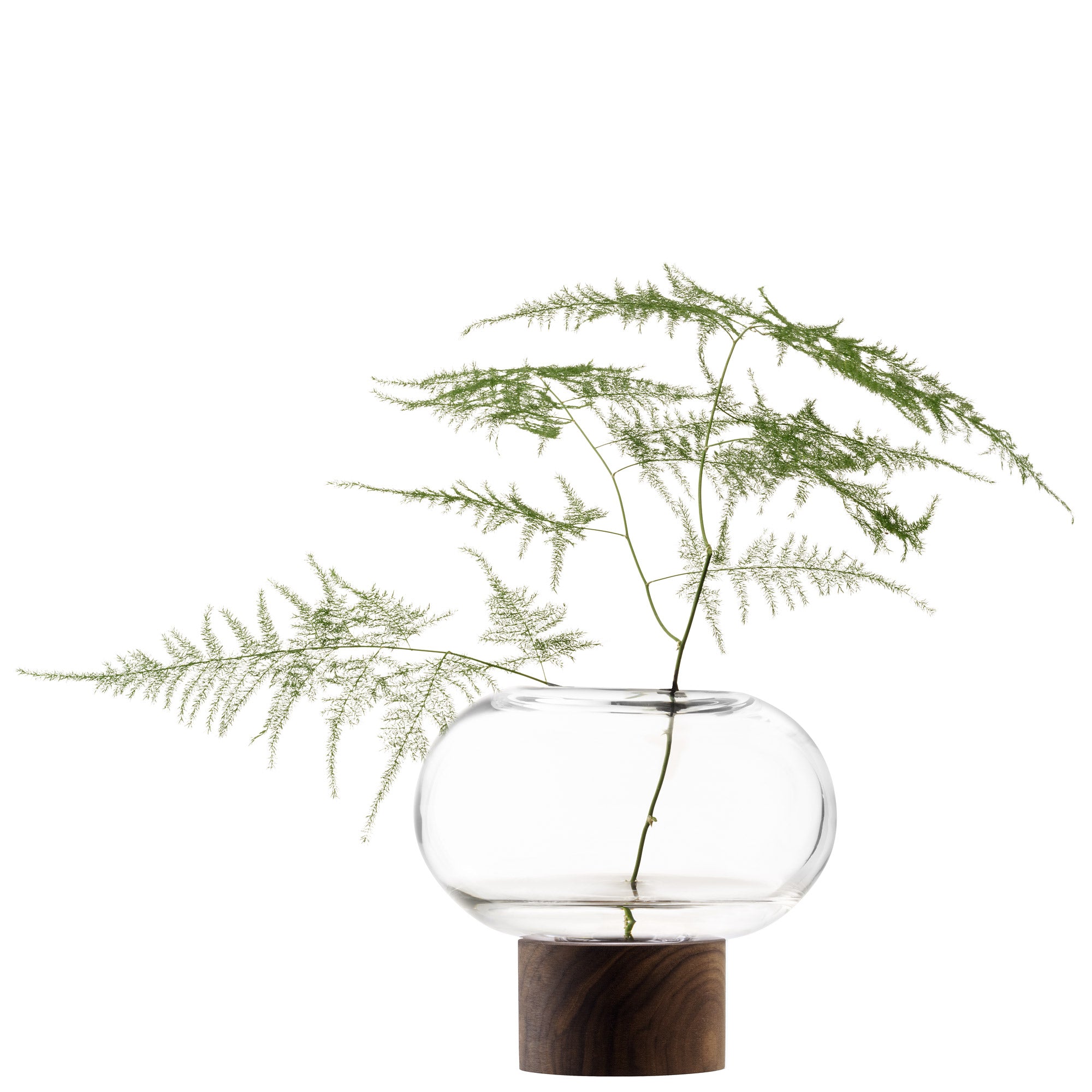 OBLATE VASE H13.5CM/Ø15CM CLEAR/WALNUT **