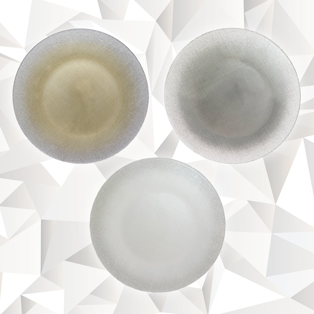 CHARGER PLATE 33 CM ROUND - G011 SILVER GLITTER & M014 WHITE PEARL