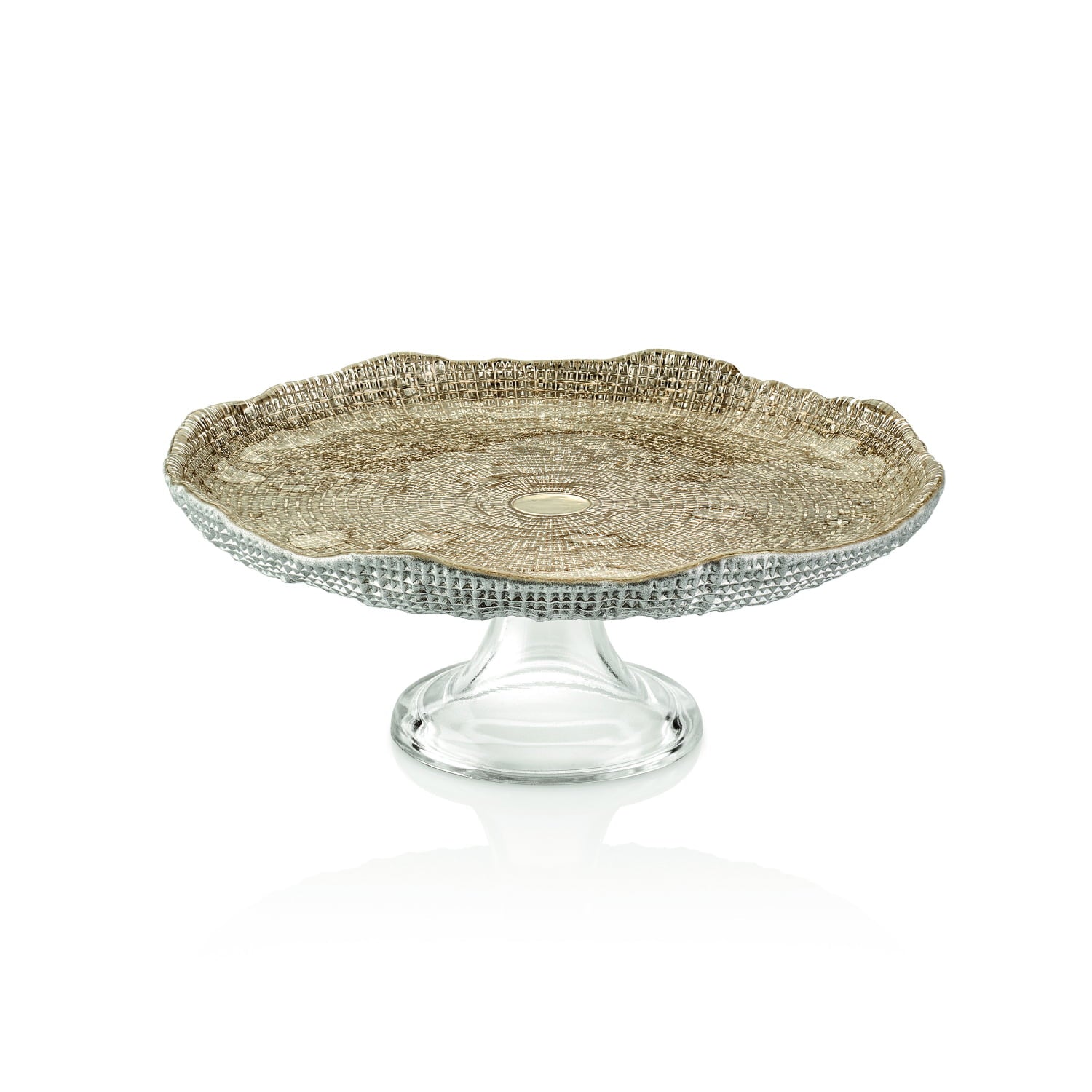 IVV Diamante Footed Cake Plate - Beige Chrome Decoration