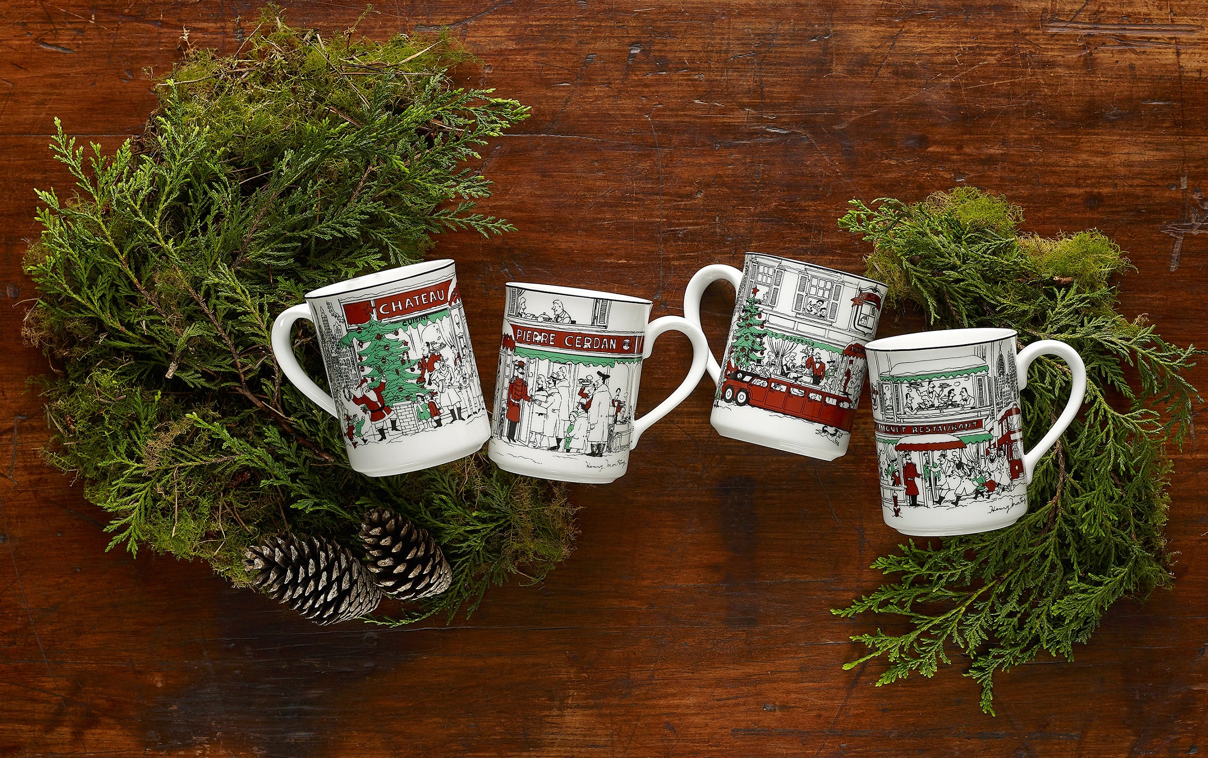 Noritake 4Pcs Mug Set-Le Restaurant Xmas