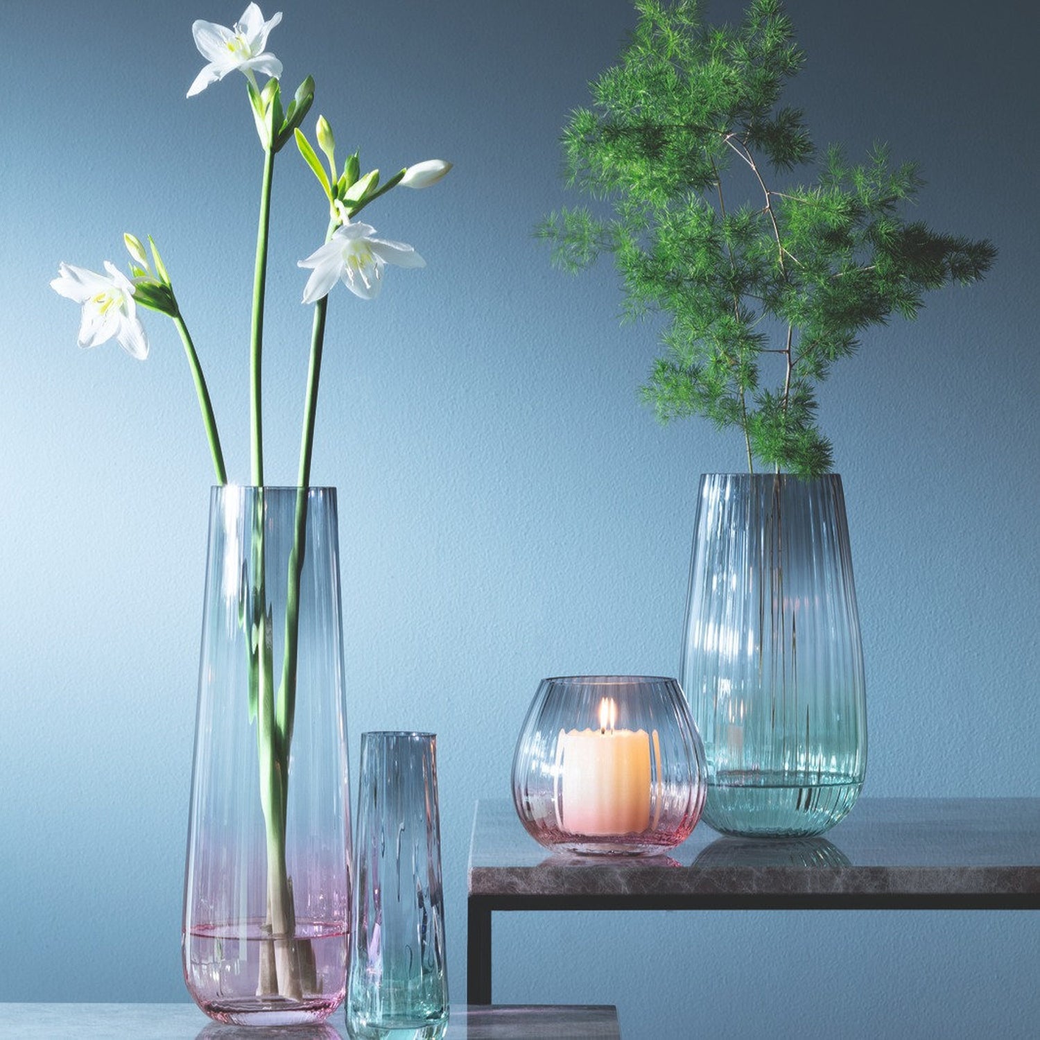 LSA International 2Pcs Set Dusk Champagne Flute 250ML - Green/Grey