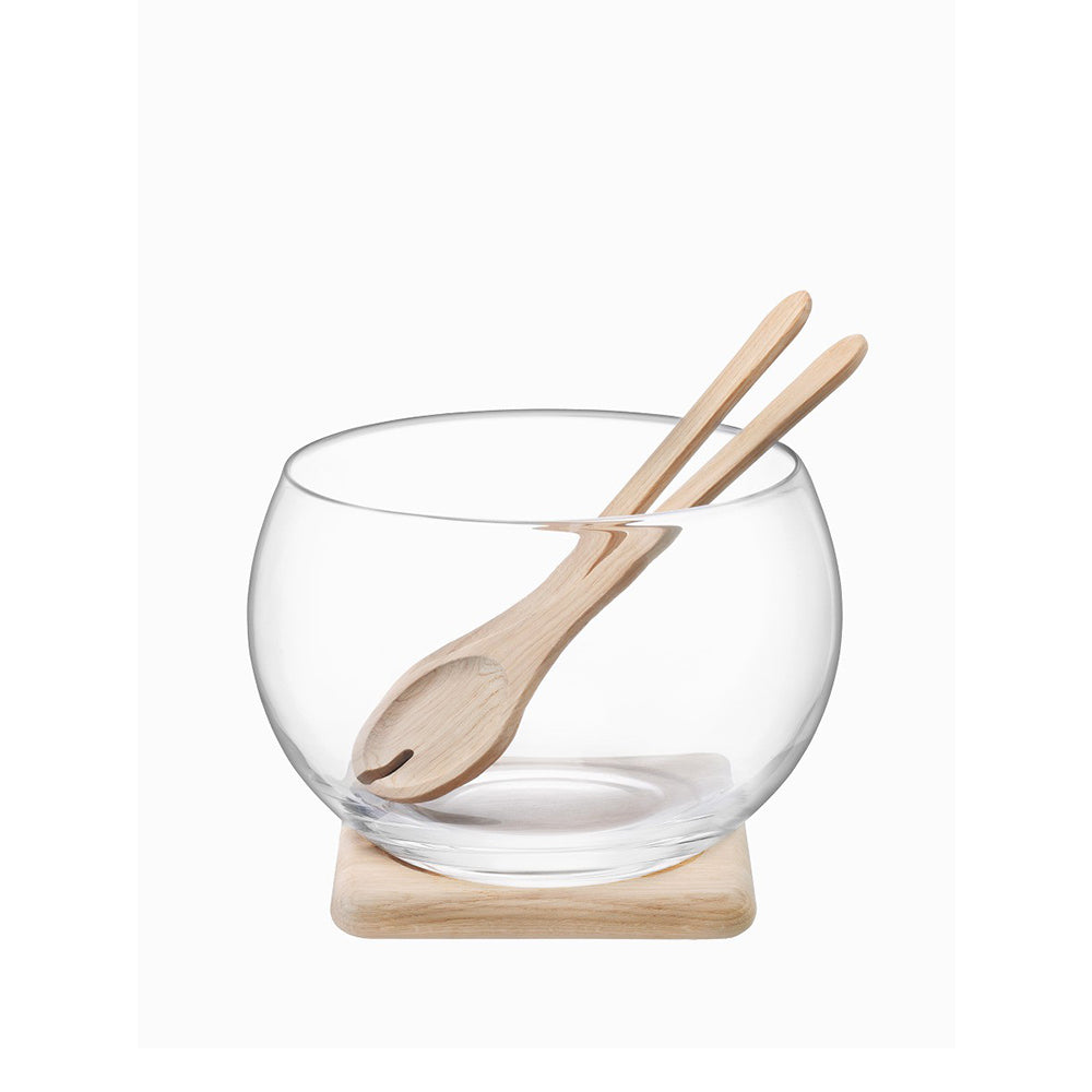SERVE SALAD SET & OAK BASE Ø27CM CLEAR *