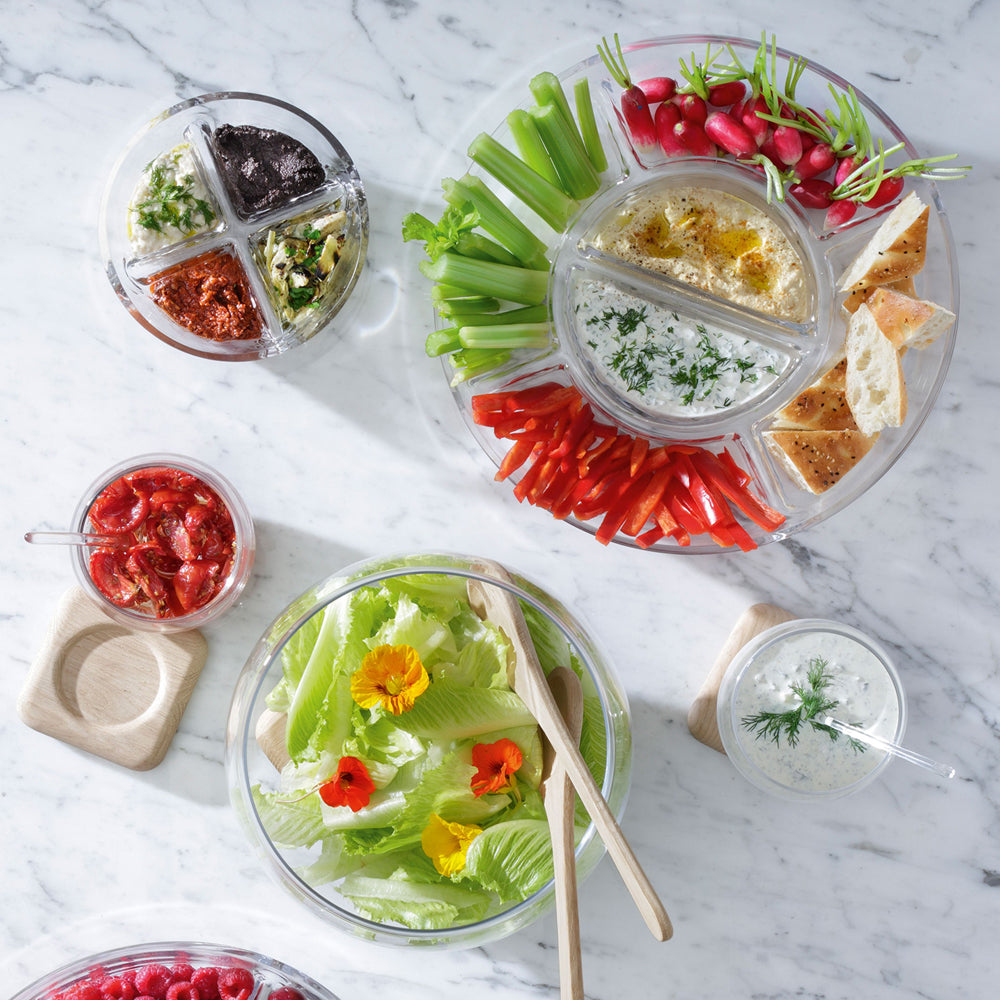 SERVE SALAD SET & OAK BASE Ø27CM CLEAR *
