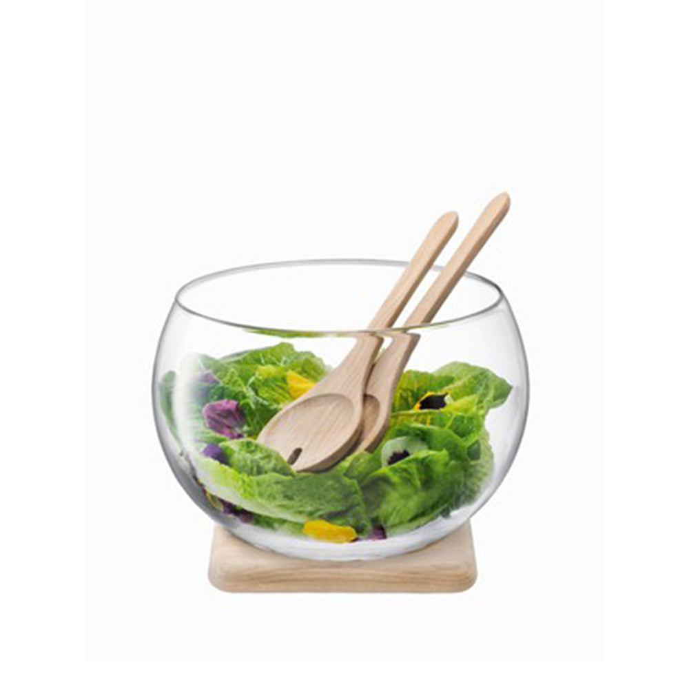 SERVE SALAD SET & OAK BASE Ø27CM CLEAR *