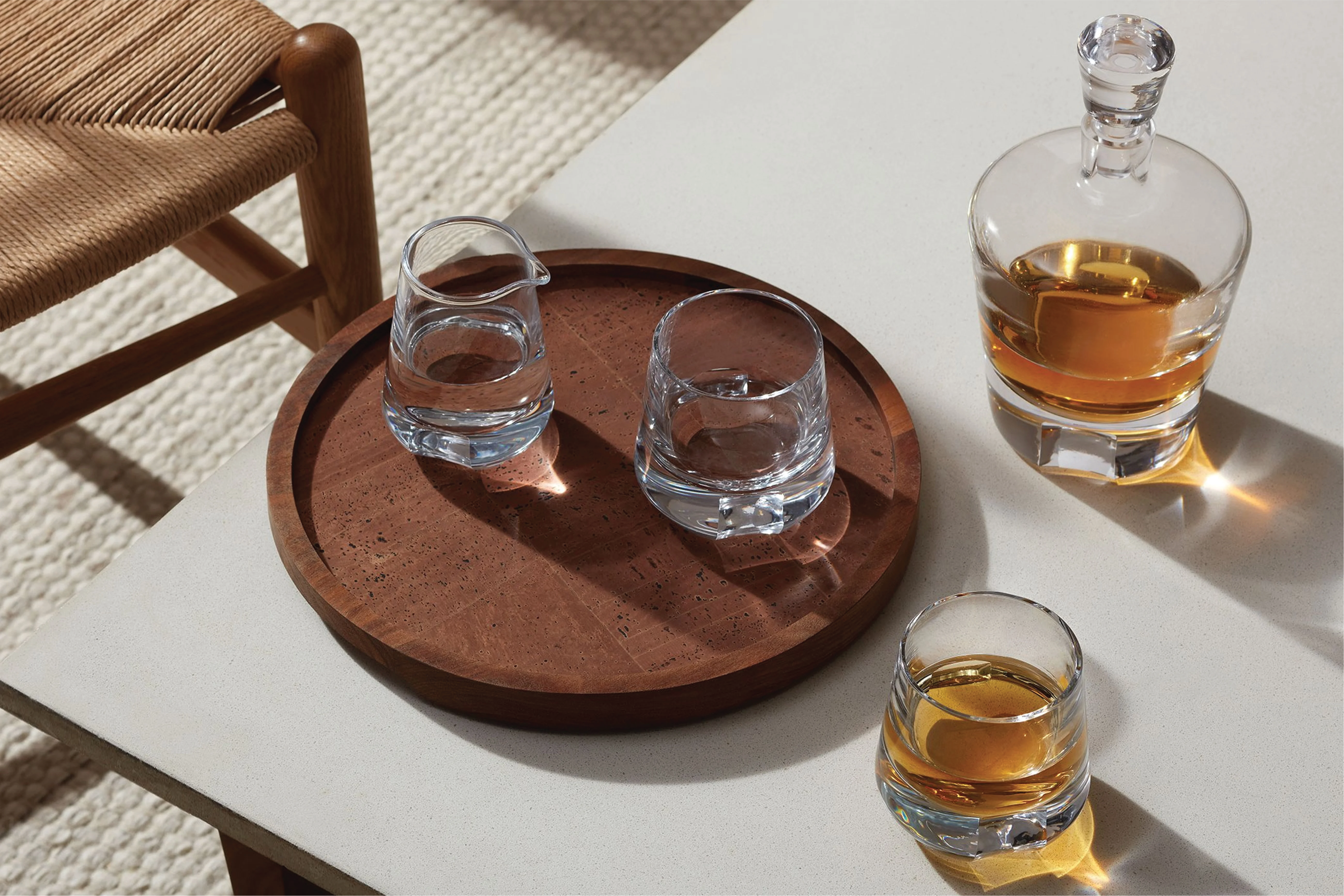 LSA International Whisky Cut Connoisseur Set & Walnut/Cork Serving Tray *