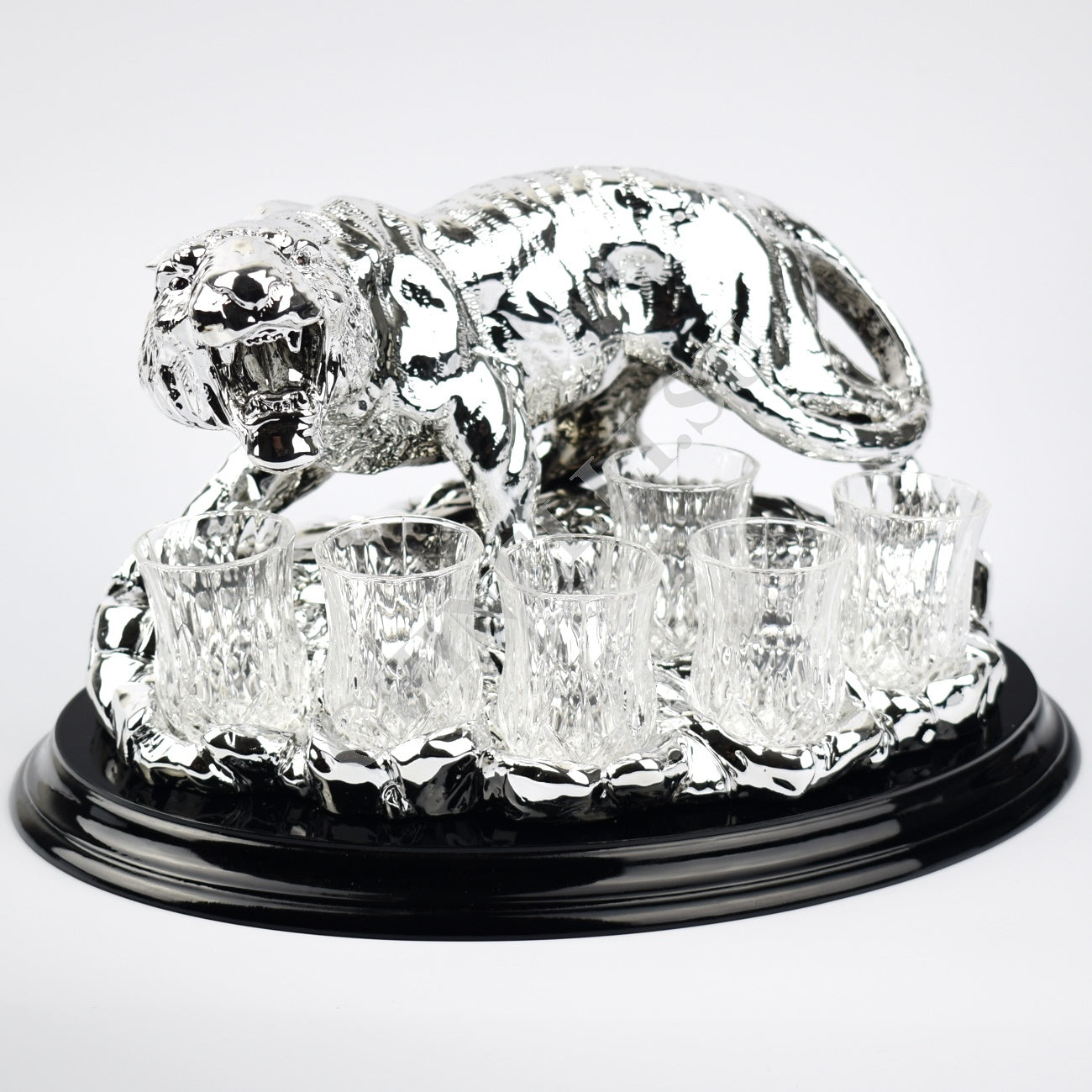 Chinelli "Tiger"6 Glass Holder Statue W/Wooden