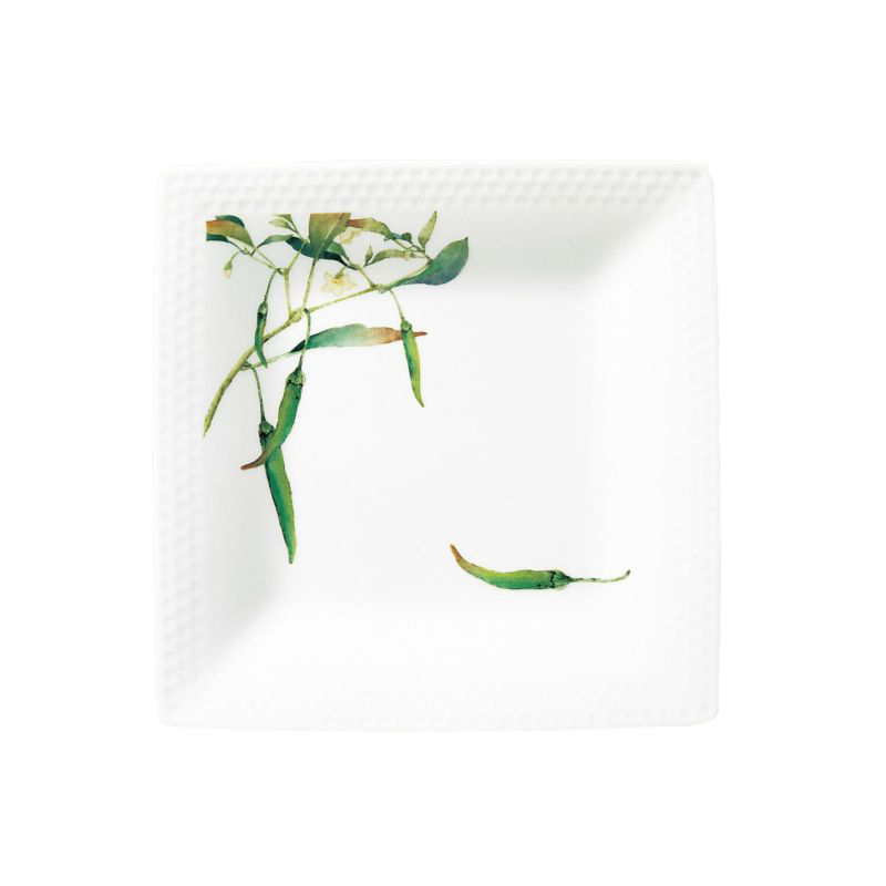 Noritake Square Plate 19.2Cm-Kyoka Shunsai Green Chilli