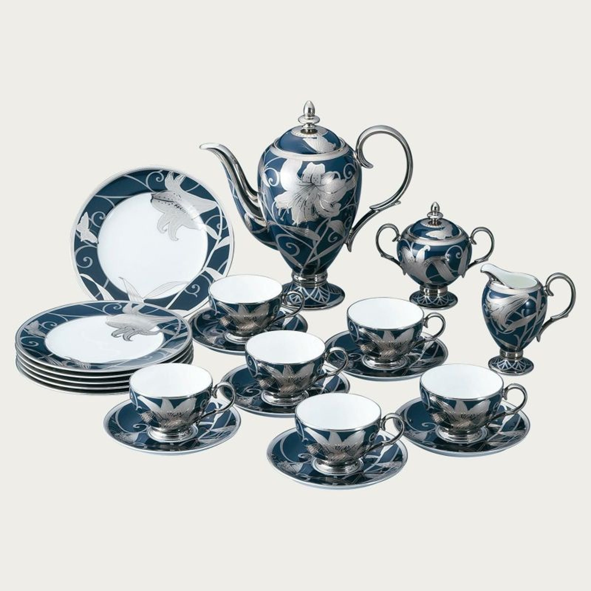 Noritake 23Pcs Tea Set - Hanaginsai (Blue & Silver)