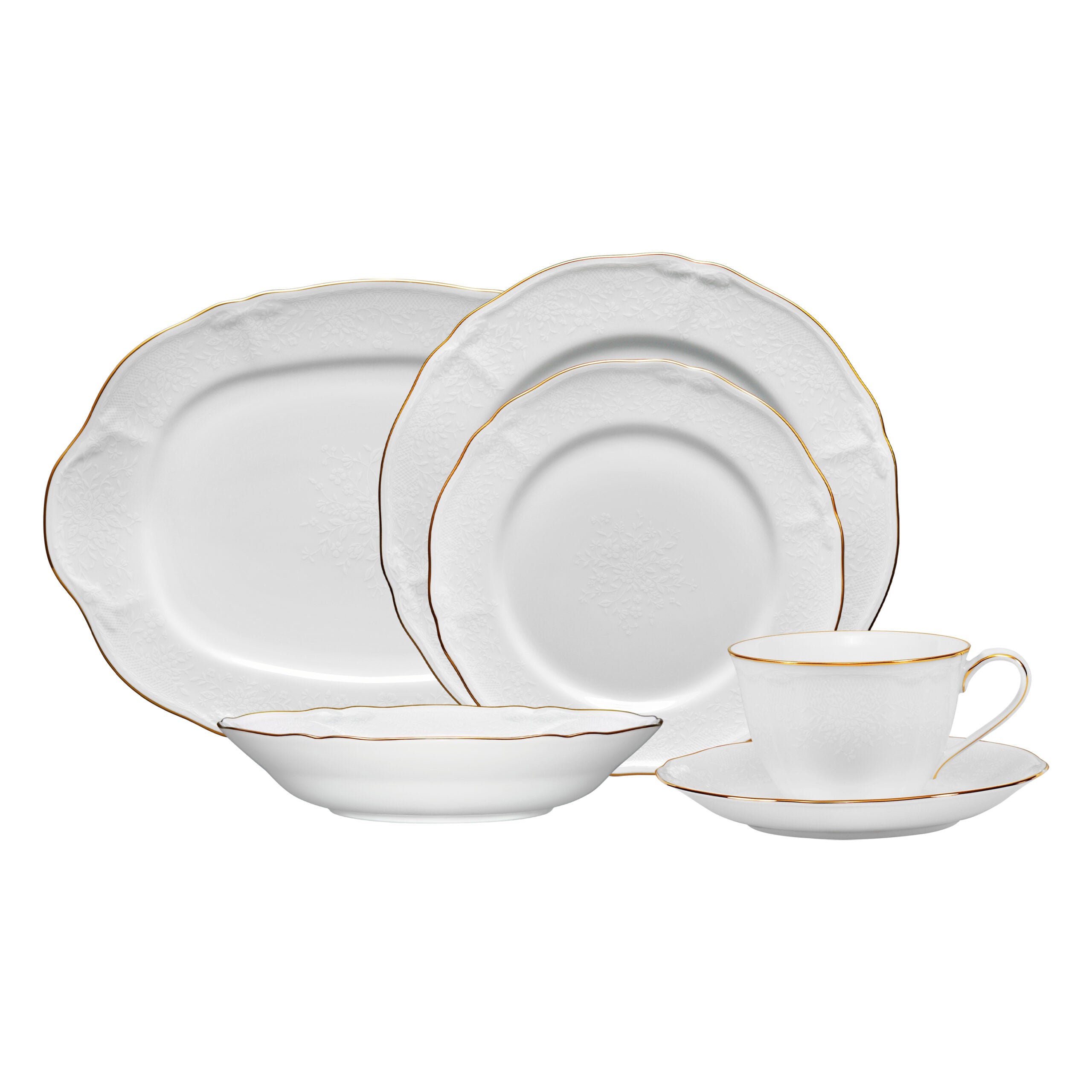 Noritake 33Pcs Dinner Set with Teapot for 6 Person - Princess Bouquet Gold