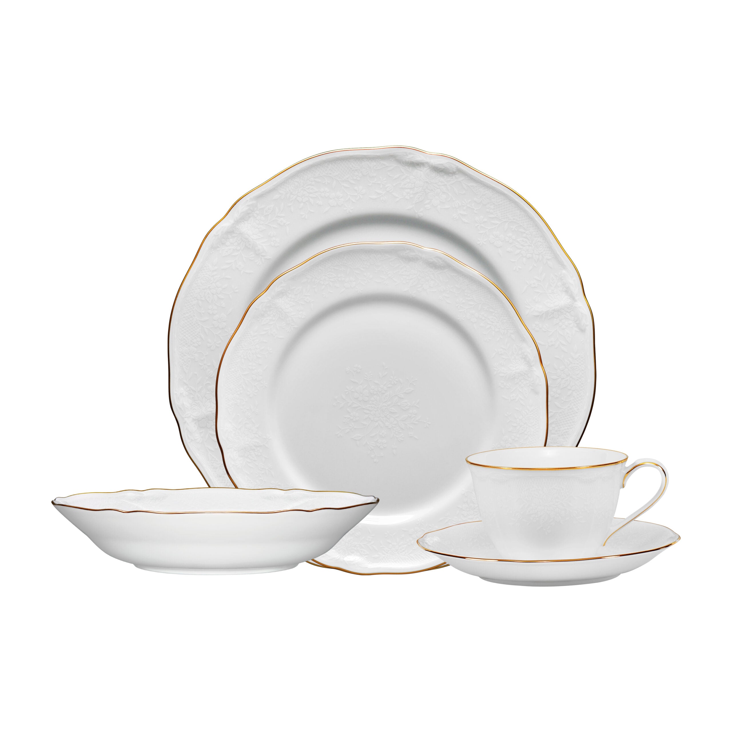 Noritake 47Pcs Dinner & Tea Set for 8 Person - Princess Bouquet Gold