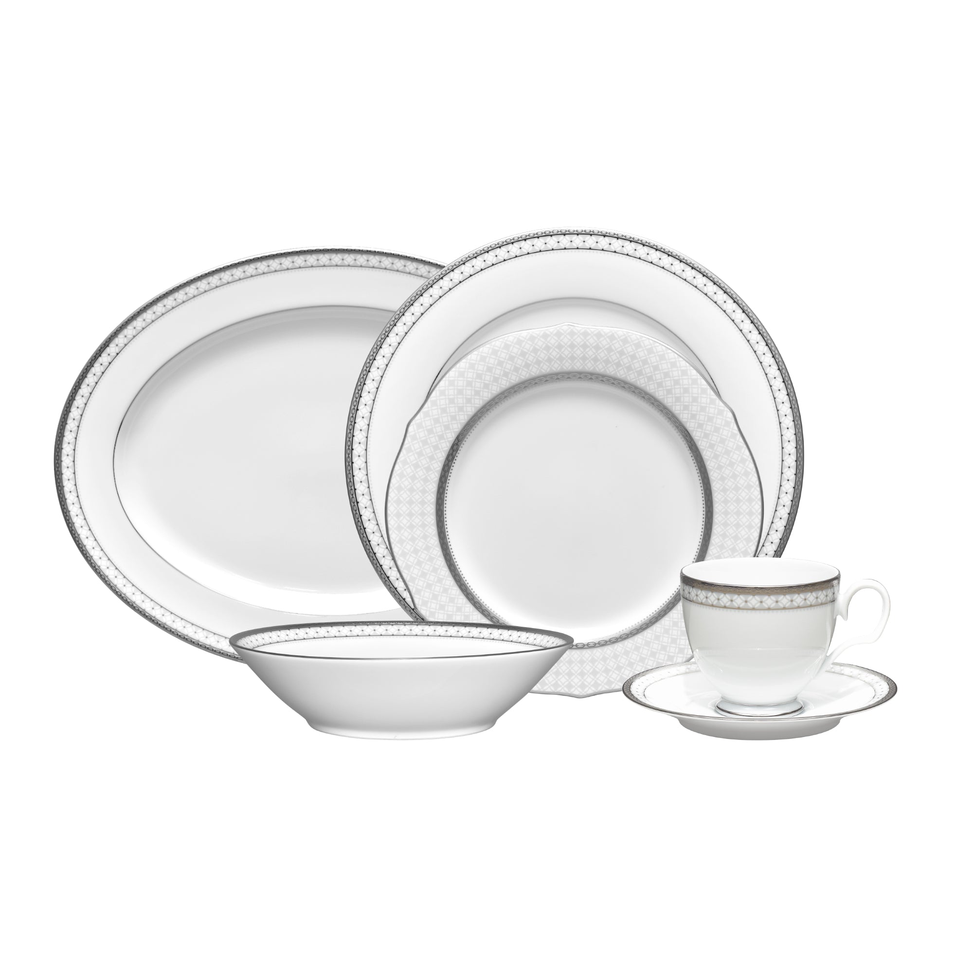 Noritake 33Pcs Dinner Set with Teapot for 6 Person - Rochester Platinum