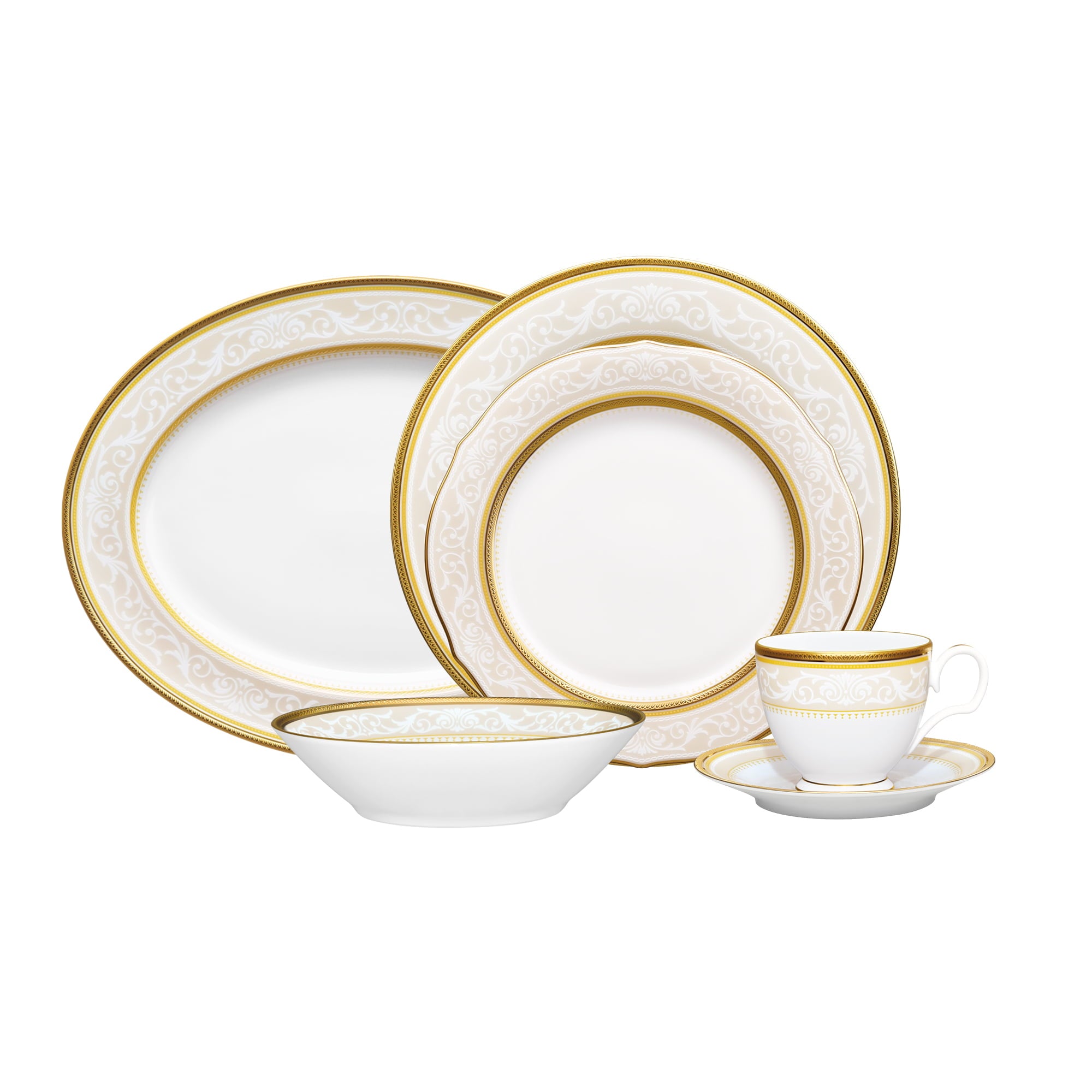 Noritake 33Pcs Dinner Set with Teapot for 6 Person - Glendonald Gold