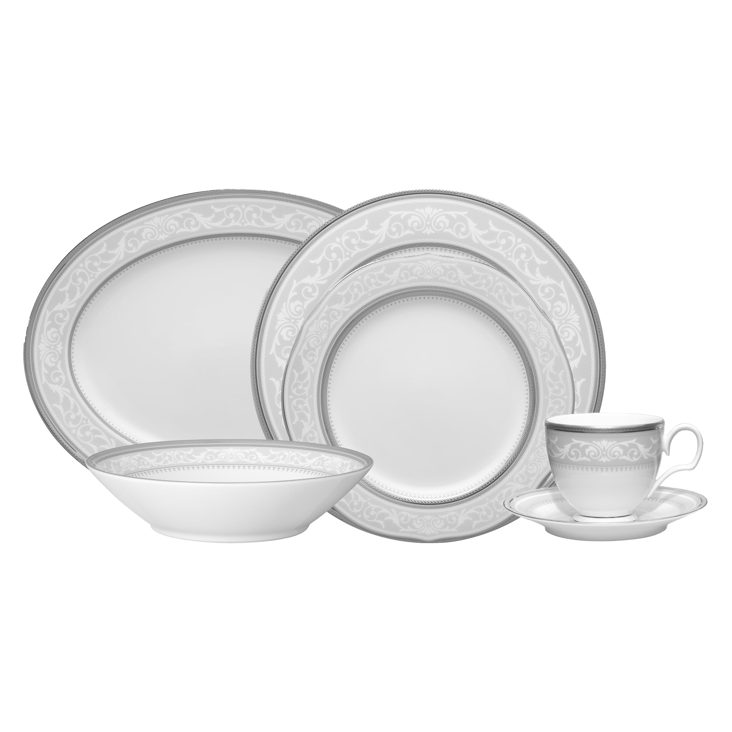 Noritake 33Pcs Dinner Set with Teapot for 6 Person - Glendonald Platinum