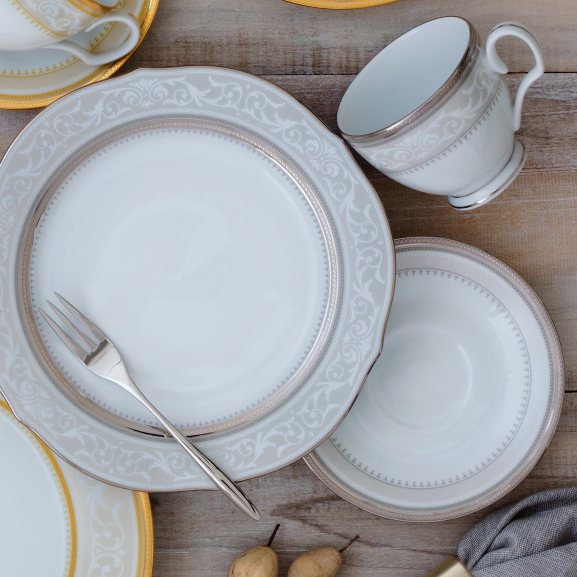 Noritake 96Pcs Dinner & Tea Set for 12 Person - Glendonald Platinum