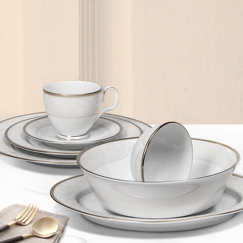 Noritake 33Pcs Dinner Set with Teapot for 6 Person - Flanders Platinum