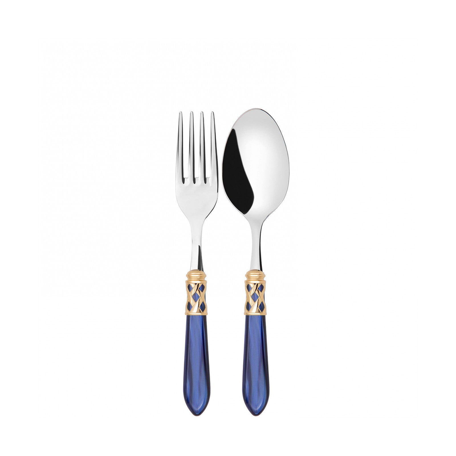 Bugatti Serving Fork & Spoon Set - 18/10 - Gold Blue Handle