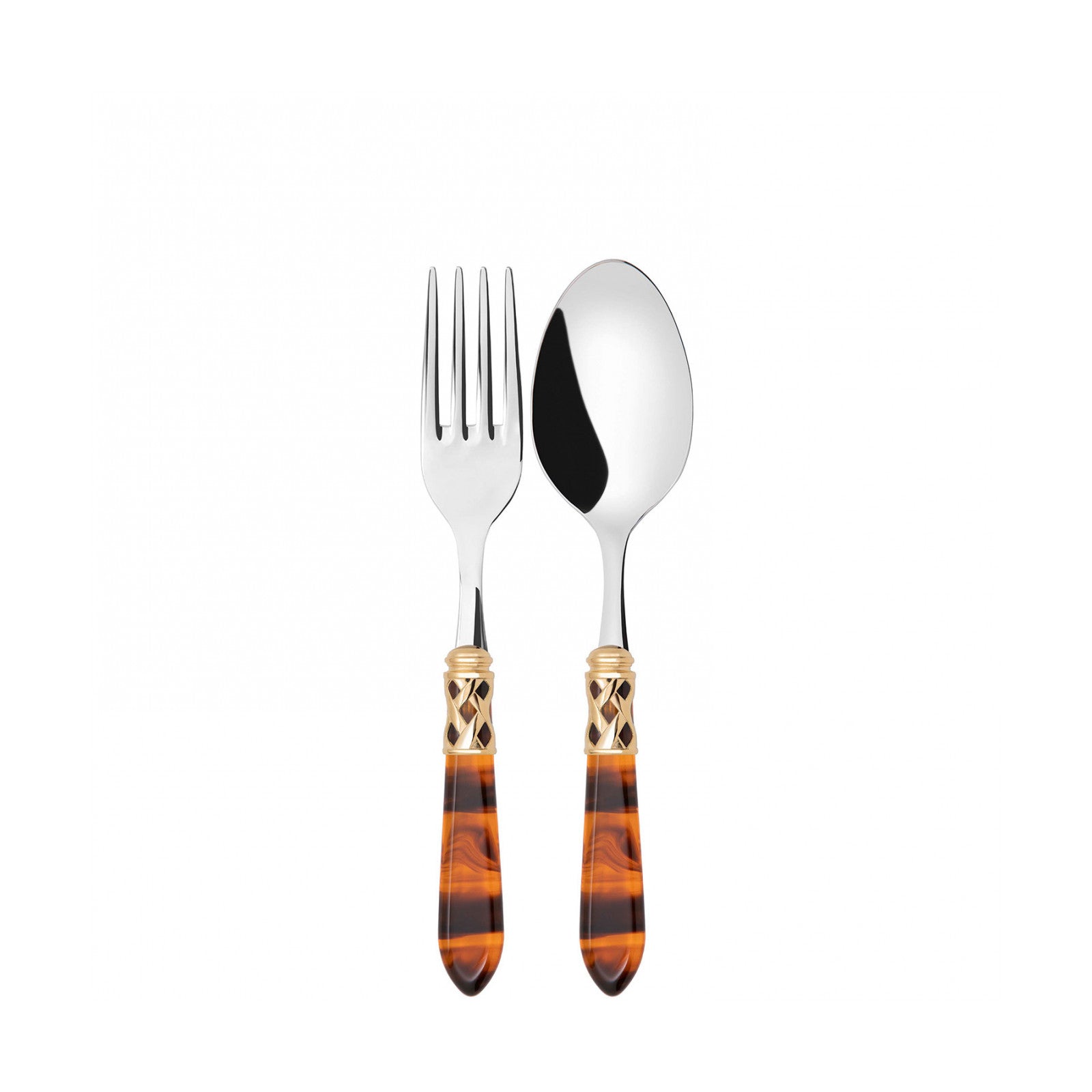 Bugatti Serving Fork & Spoon Set - 18/10 - Gold Tortise Shell Handle