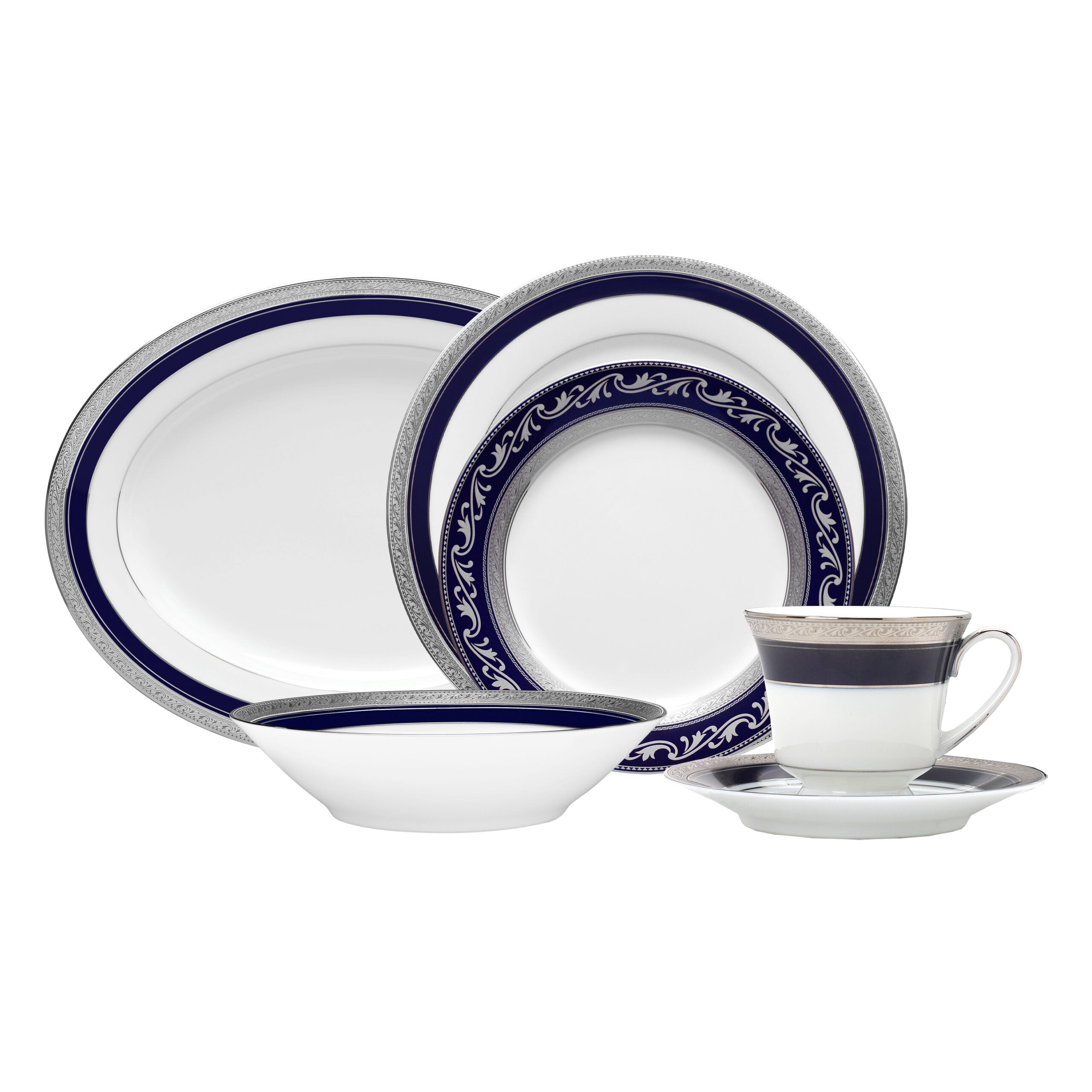 Noritake 33Pcs Dinner Set with Teapot for 6 Person - Crestwood Cobalt Platinum