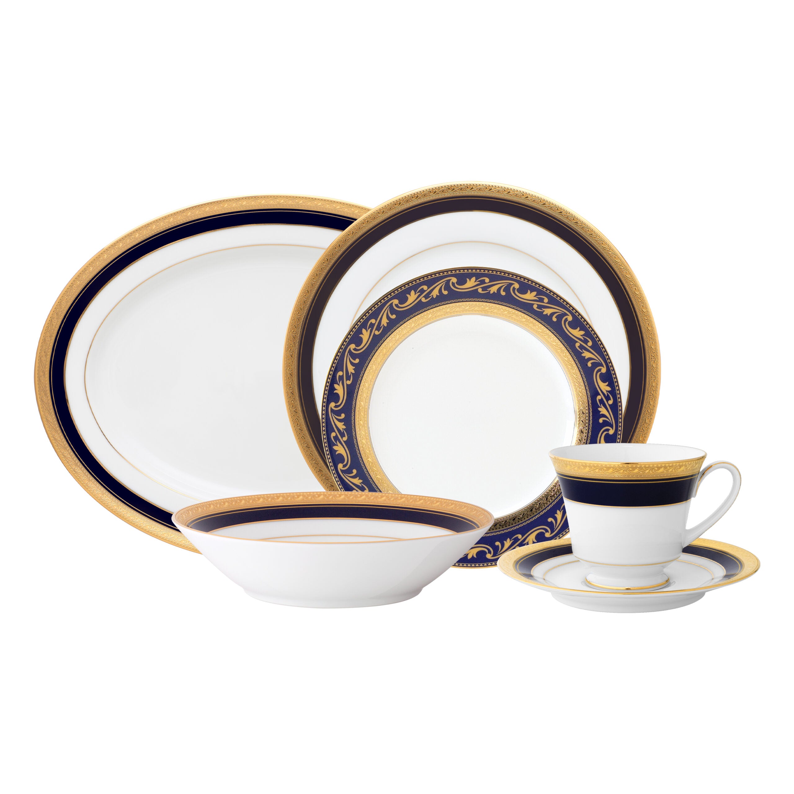Noritake 33Pcs Dinner Set with Teapot for 6 Person - Crestwood Cobalt Gold