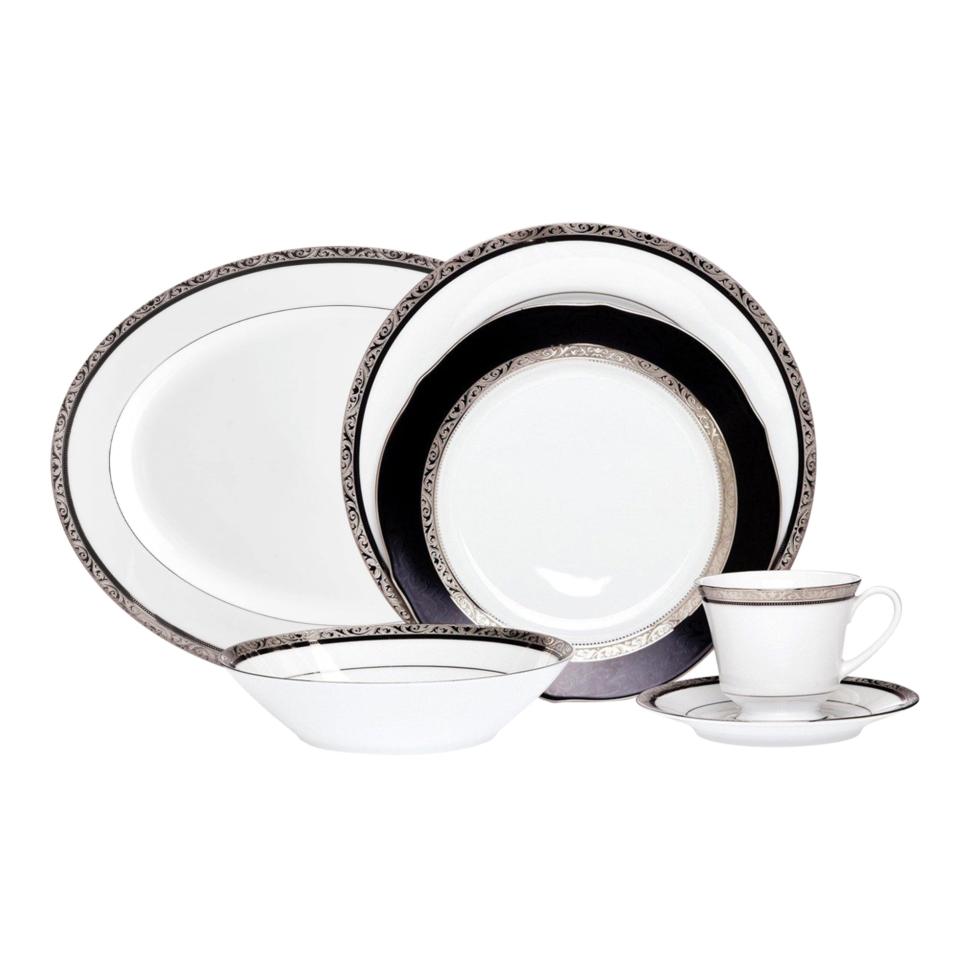 Noritake 33Pcs Dinner Set with Teapot for 6 Person - Regent Platinum