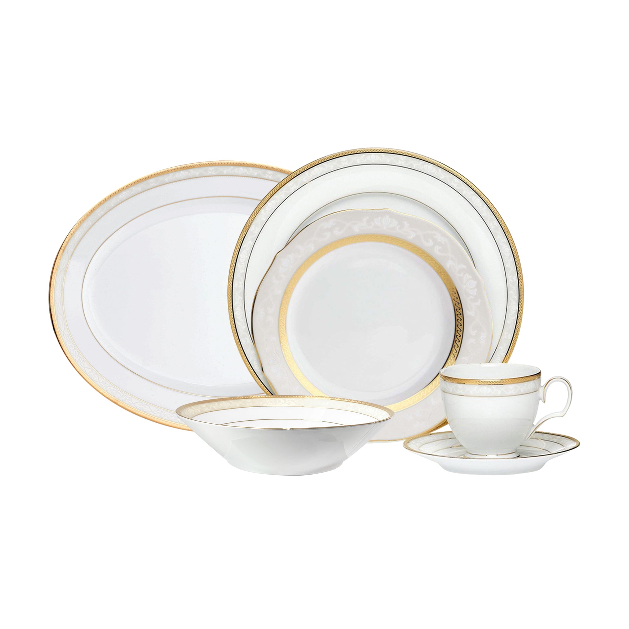 Noritake 33Pcs Dinner Set with Teapot for 6 Person - Hampshire Gold