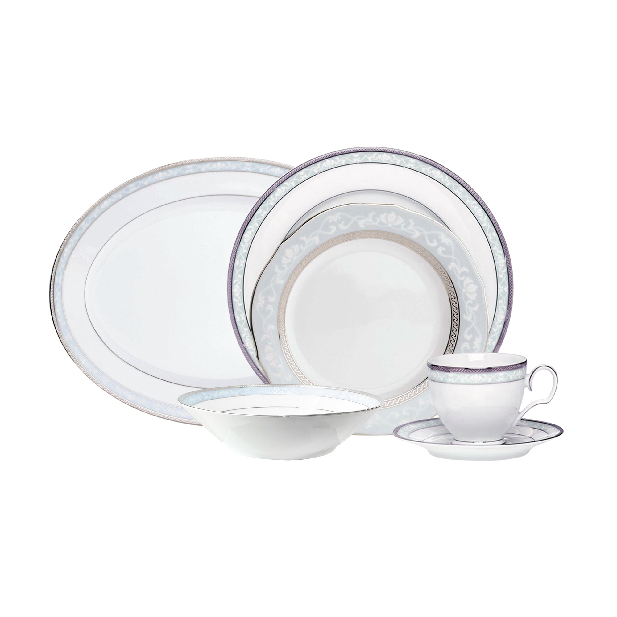 Noritake 33Pcs Dinner Set with Teapot for 6 Person - Hampshire Platinum