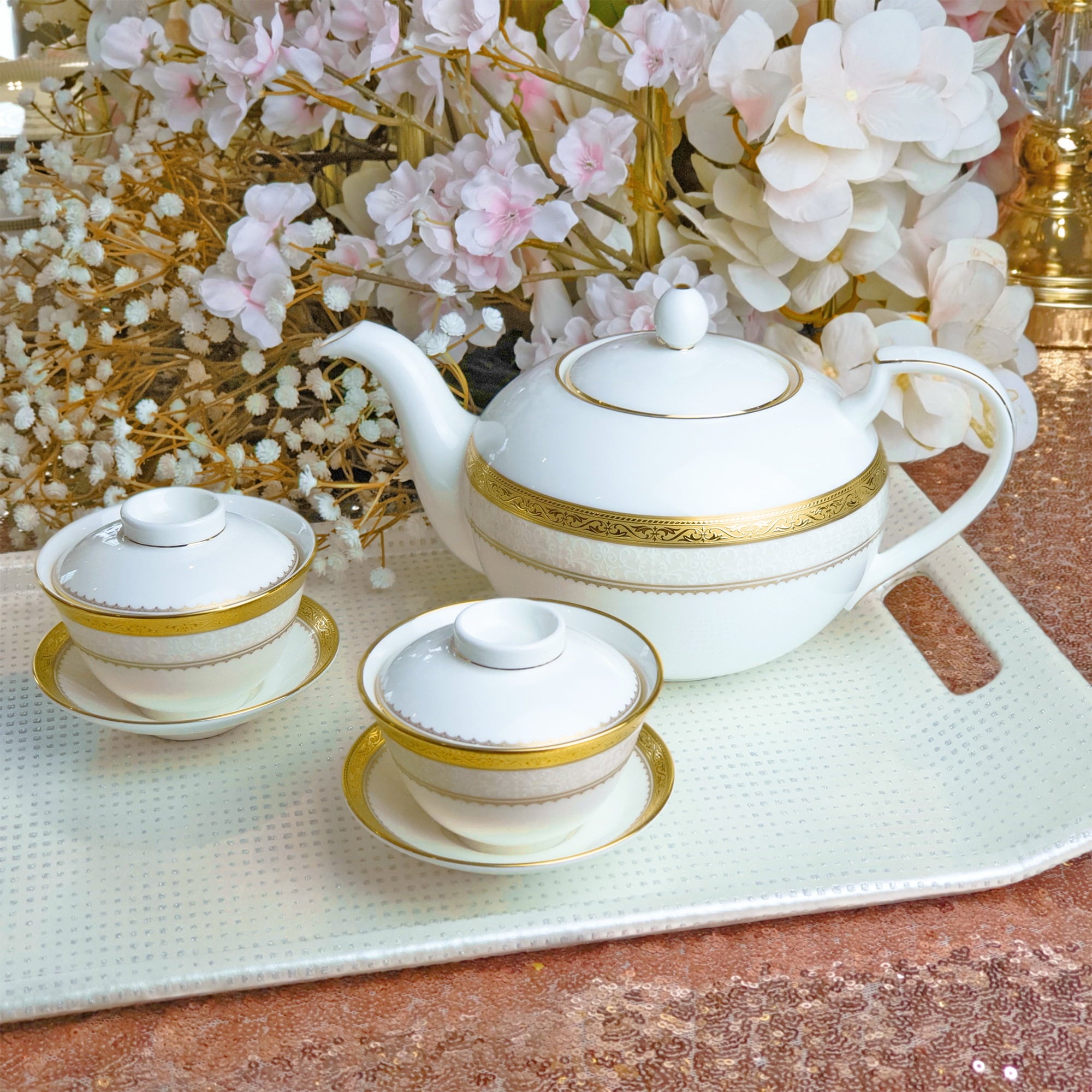 Noritake 14Pcs Chinese Tea Set- Odessa Gold