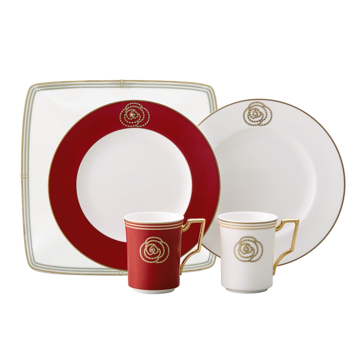 5PCS COUPLE BREAKFAST SET- AIDAN GOLD & RED