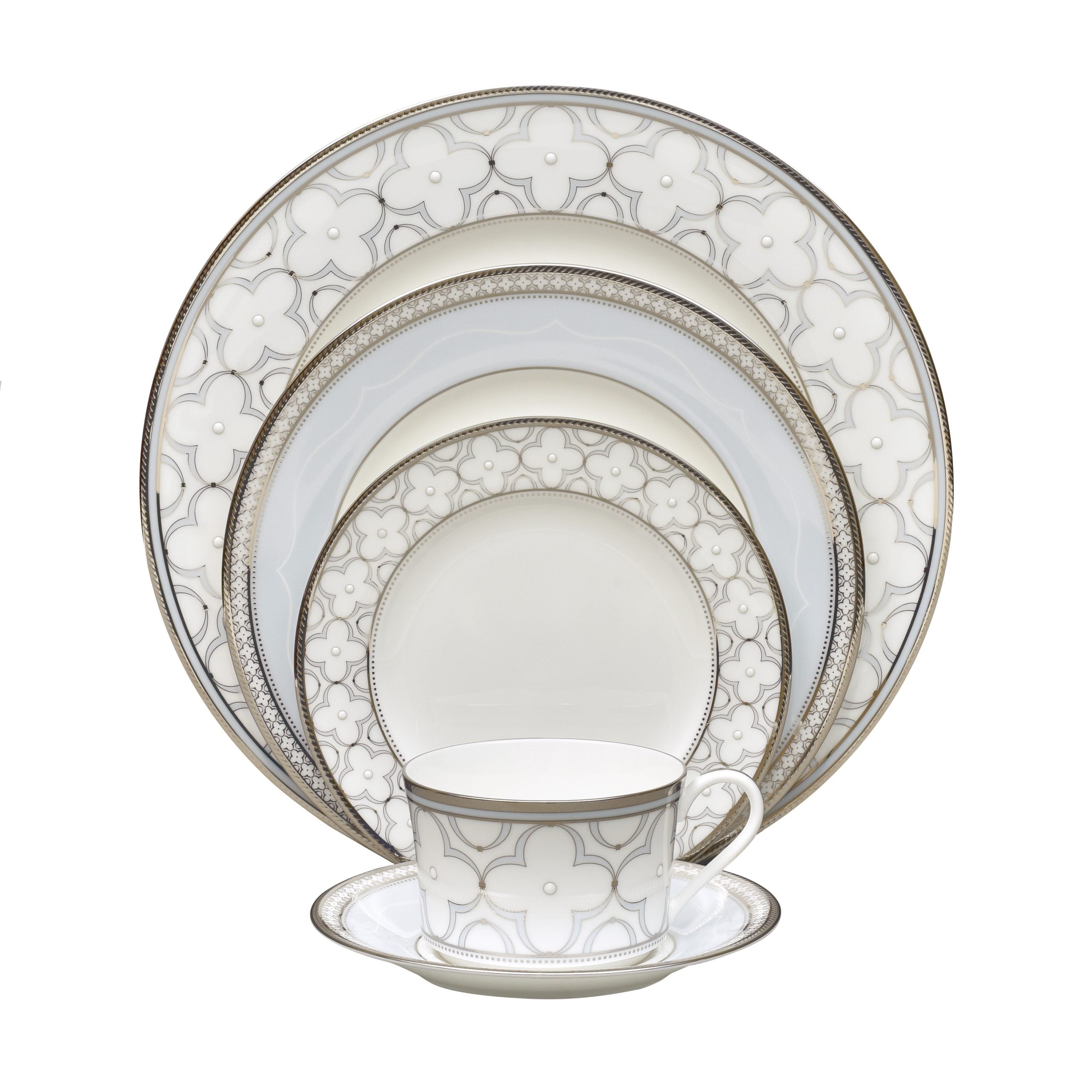 Noritake 96Pcs Dinner & Tea Set for 12 Person - Trefolio Platinum