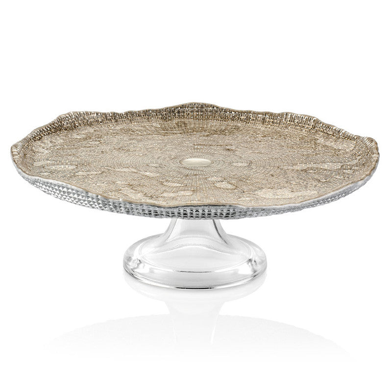 IVV Diamante' Footed Cake Plate Beige Chrome Decoration