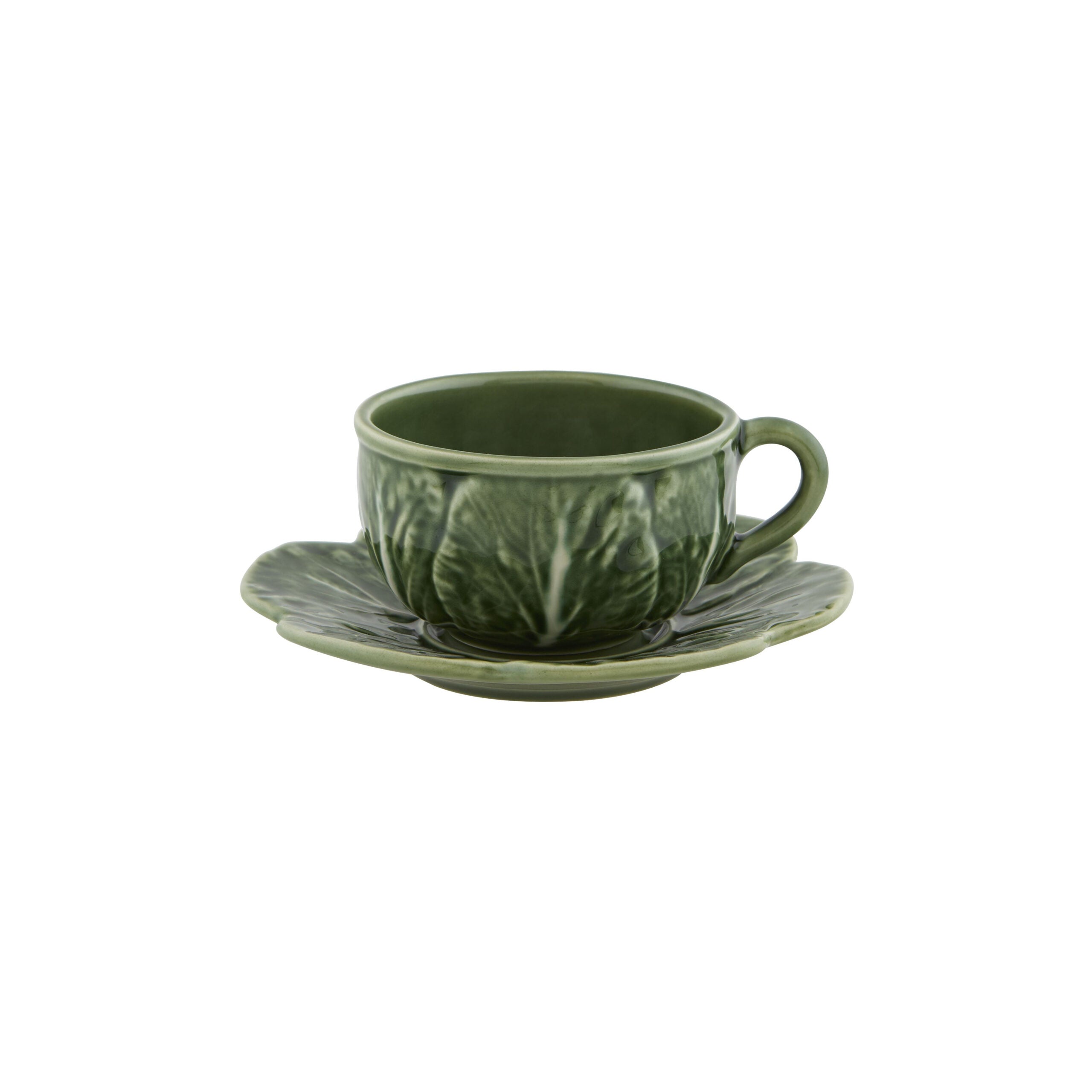 Bordallo Pinheiro Tea Cup &amp; Saucer - Natural Cabbage