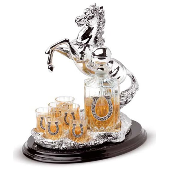 Chinelli "Horse"6 Glasse+Bottle Statue Horseshoes